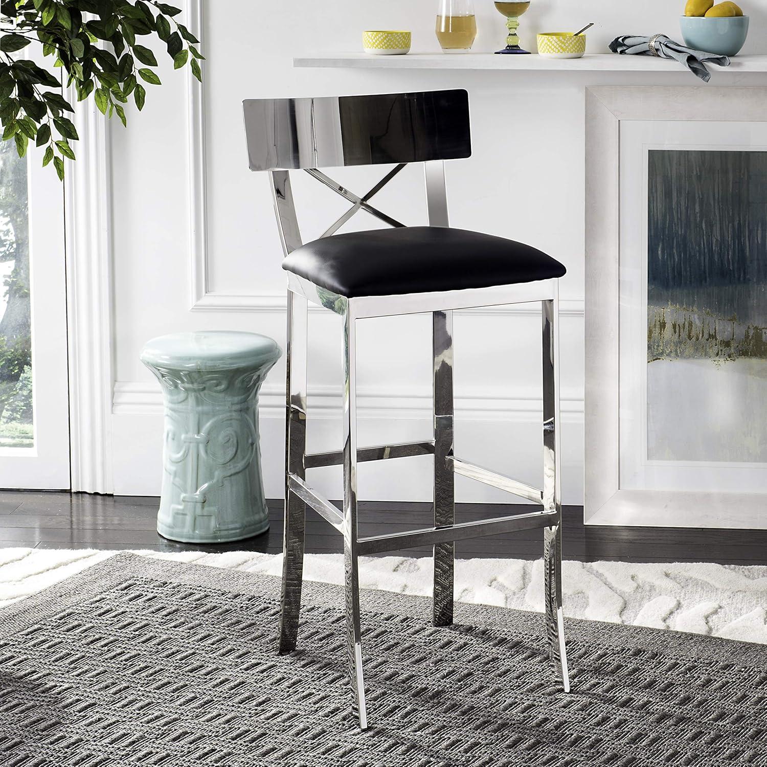 Zoey 39''H Stainless Steel Cross Back Bar Stool - FOX2034 - Chrome/Black - Safavieh Couture
