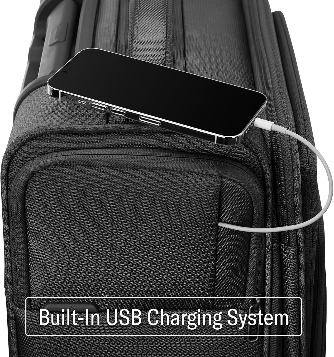 Midsized Black Softside Spinner Luggage with USB Charging