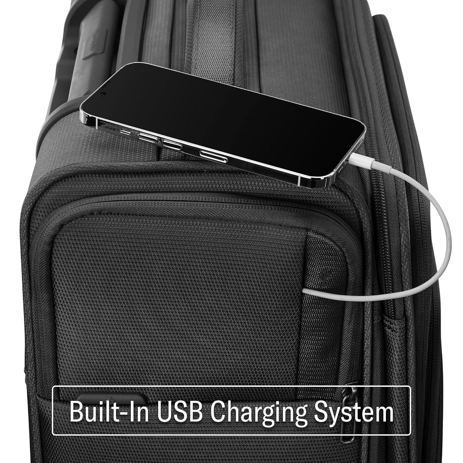Midsized Black Softside Spinner Luggage with USB Charging