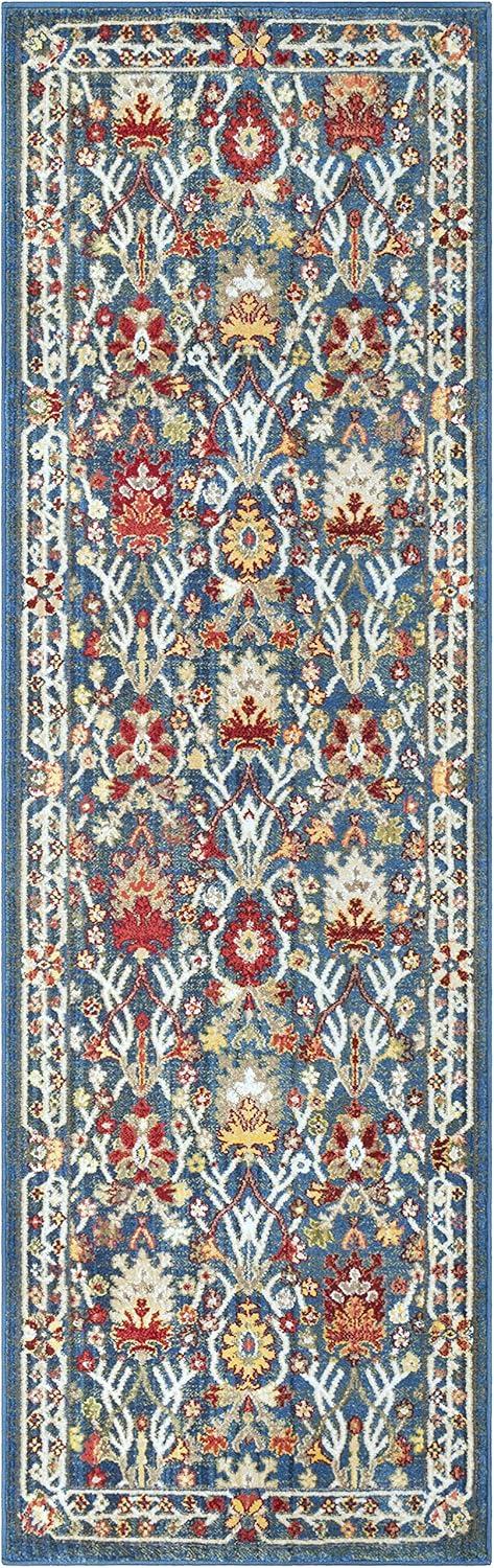 BoutiqueRugs Branford Traditional Floral Bordered Area Rug - Oriental Damask Patterned Carpet for Living Room, Bedroom, Dining Room - Navy, Blue, Green, Red, White - 5'1" x 7'5" (5x7 Area Rug)