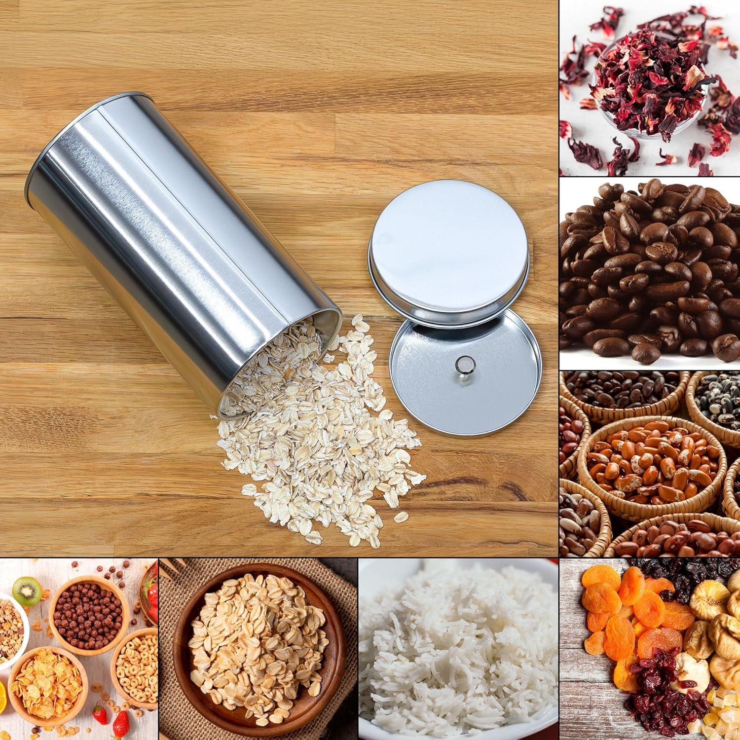 Solstice Large Double Seal Tea Canisters 4pk; Round Metal Containers with Interior Seal Lid