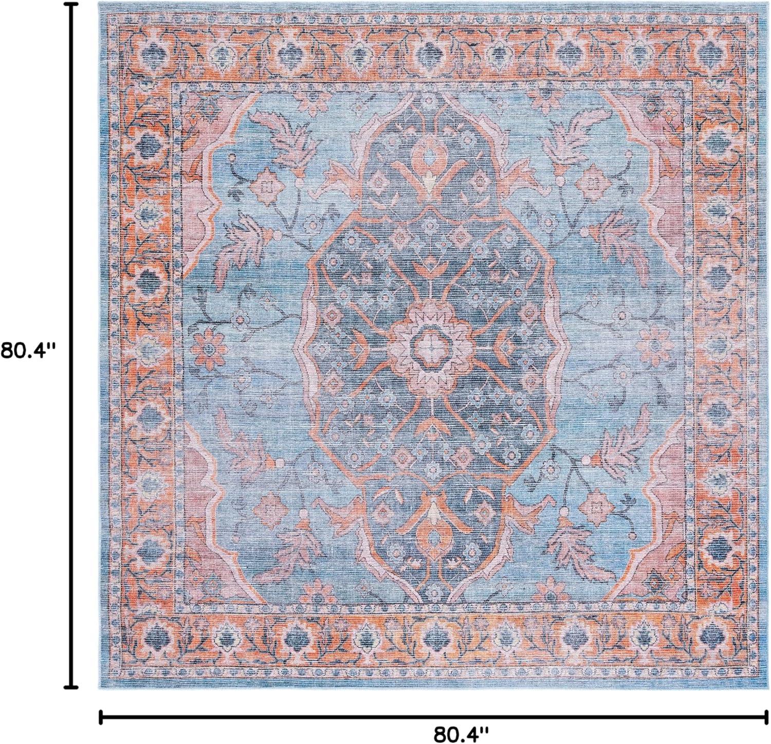 Serapi SEP540 Power Loomed Machine Washable Skid-Resistant Indoor Area Rug - Blue/Orange - 6'7"x6'7" - Safavieh