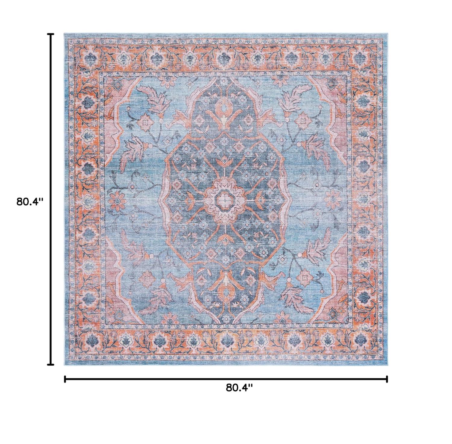 Serapi SEP540 Power Loomed Machine Washable Skid-Resistant Indoor Area Rug - Blue/Orange - 6'7"x6'7" - Safavieh