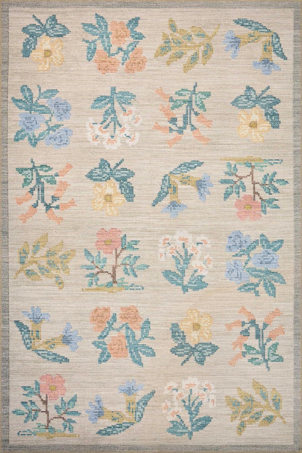 Cream Floral Synthetic Rectangular Accent Rug 2'-3" x 3'-9"