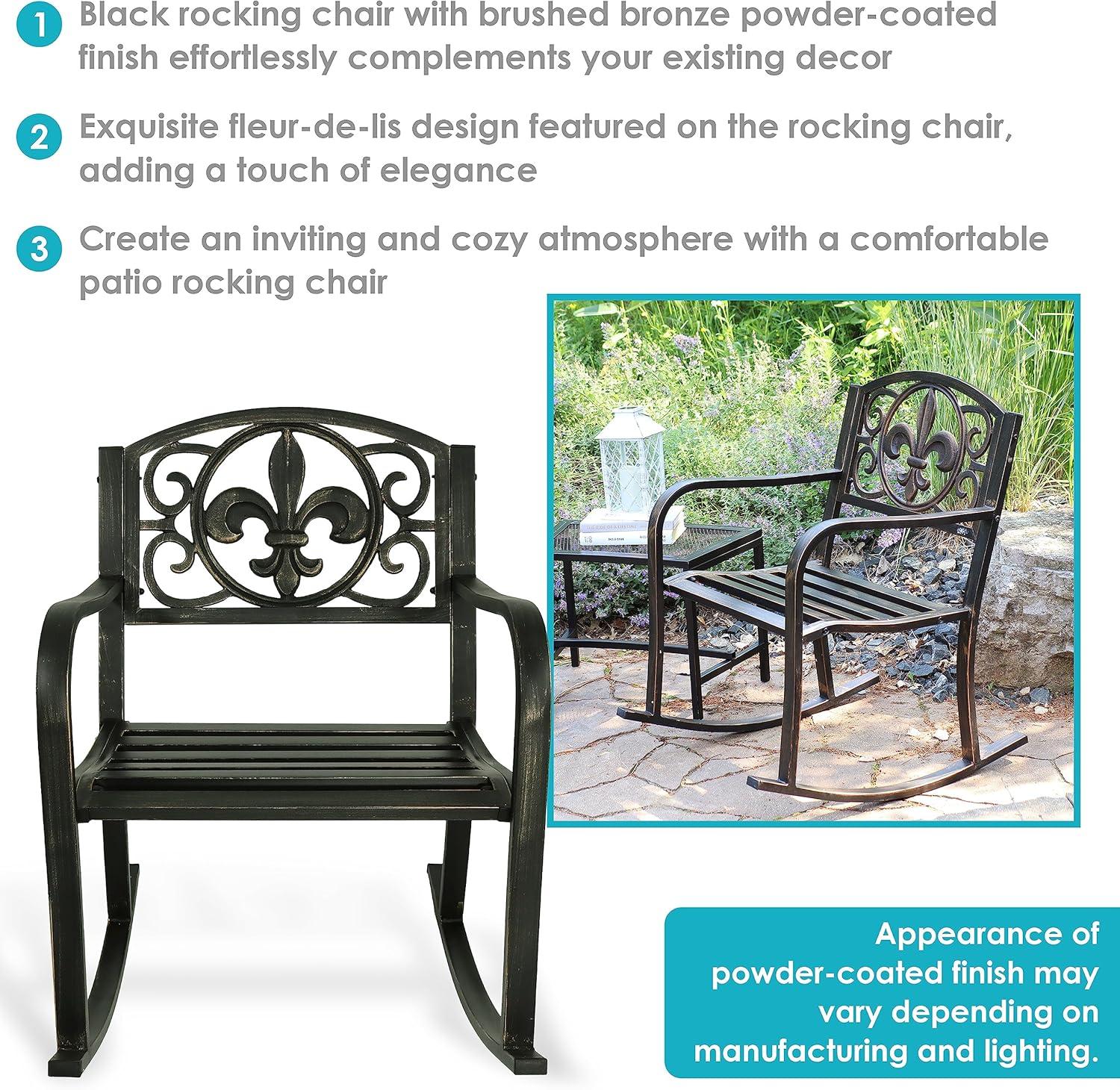 Sunnydaze Traditional Fleur-de-Lis Design Cast Iron and Steel Outdoor Rocking Chair