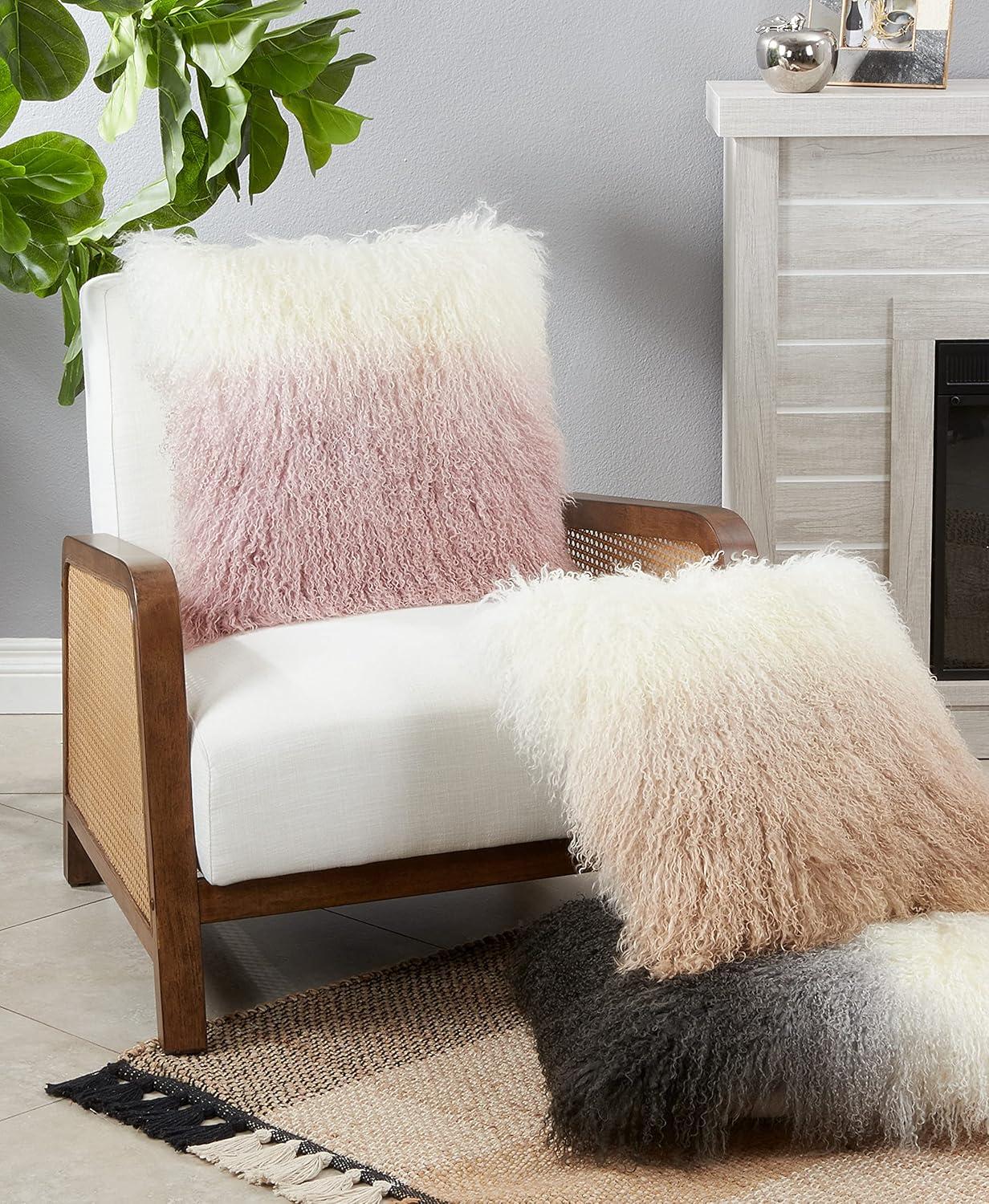 Slate Ombre Lamb Fur 20'' Throw Pillow