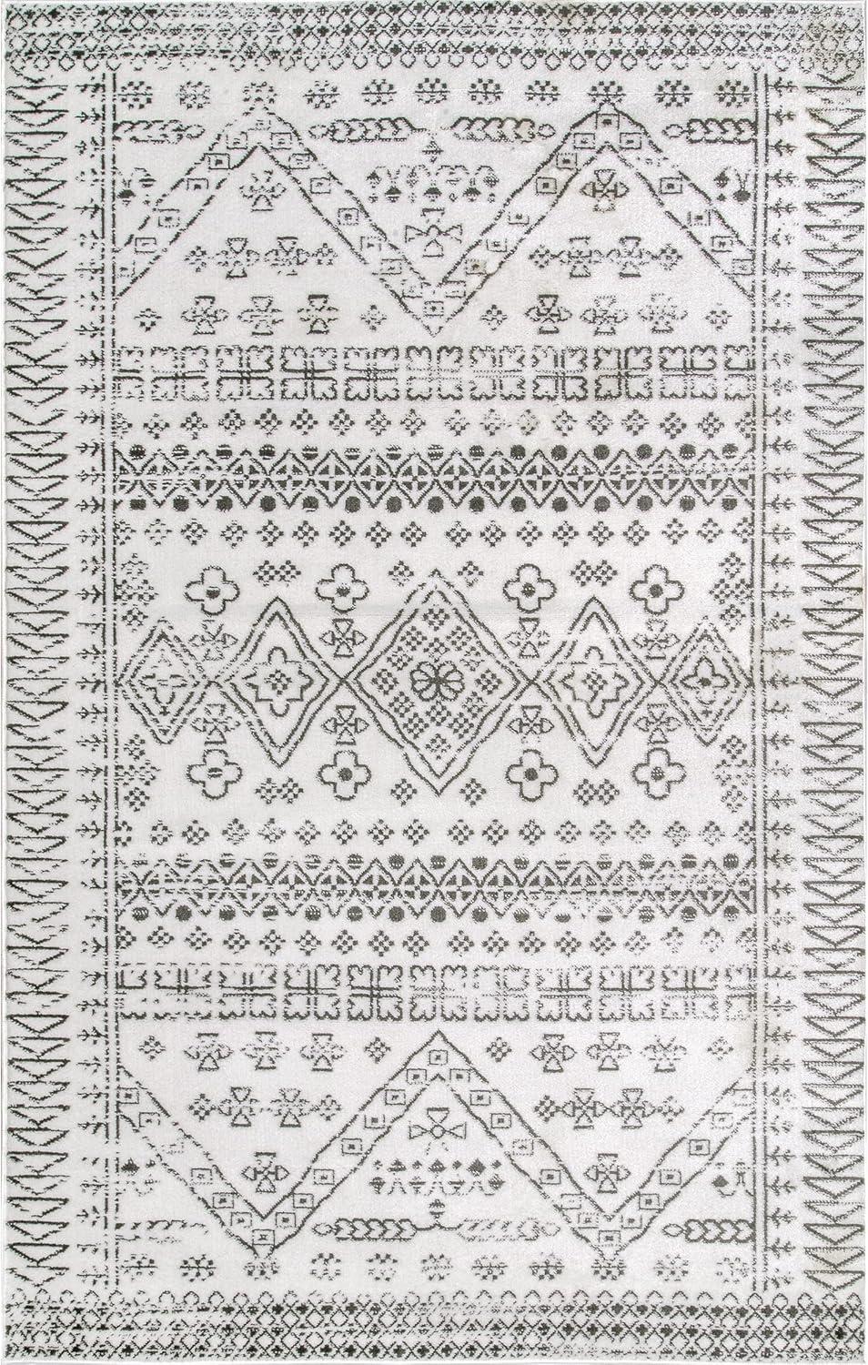 Nuloom Frances Moroccan 4x6 Indoor Area Rug for Living Room Bedroom Dining Room Kitchen, Light Grey/Ivory