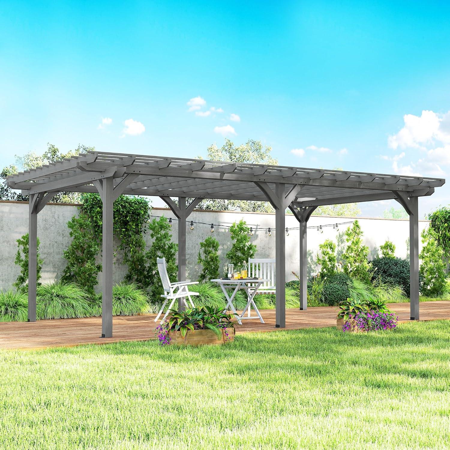 Outsunny 12' x 20' Wooden Pergola Grape Trellis, Outdoor Gazebo for Garden, Patio, Backyard, Deck, Gray