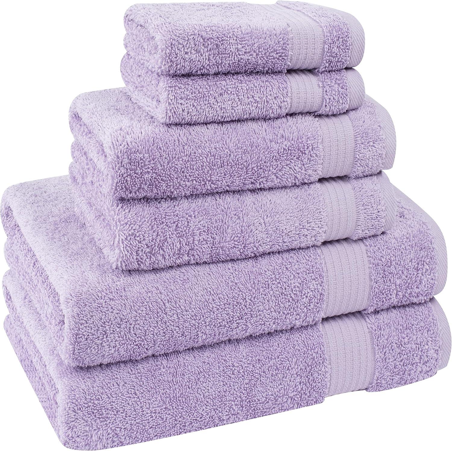 American Soft Linen 6 Piece Towel Set, 100% Cotton Bath Towels for Bathroom, Lilac