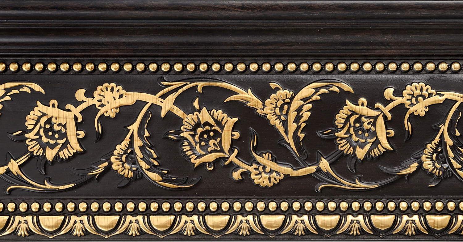 Gold Floral on Dark Wood Crown Molding 94 Inch