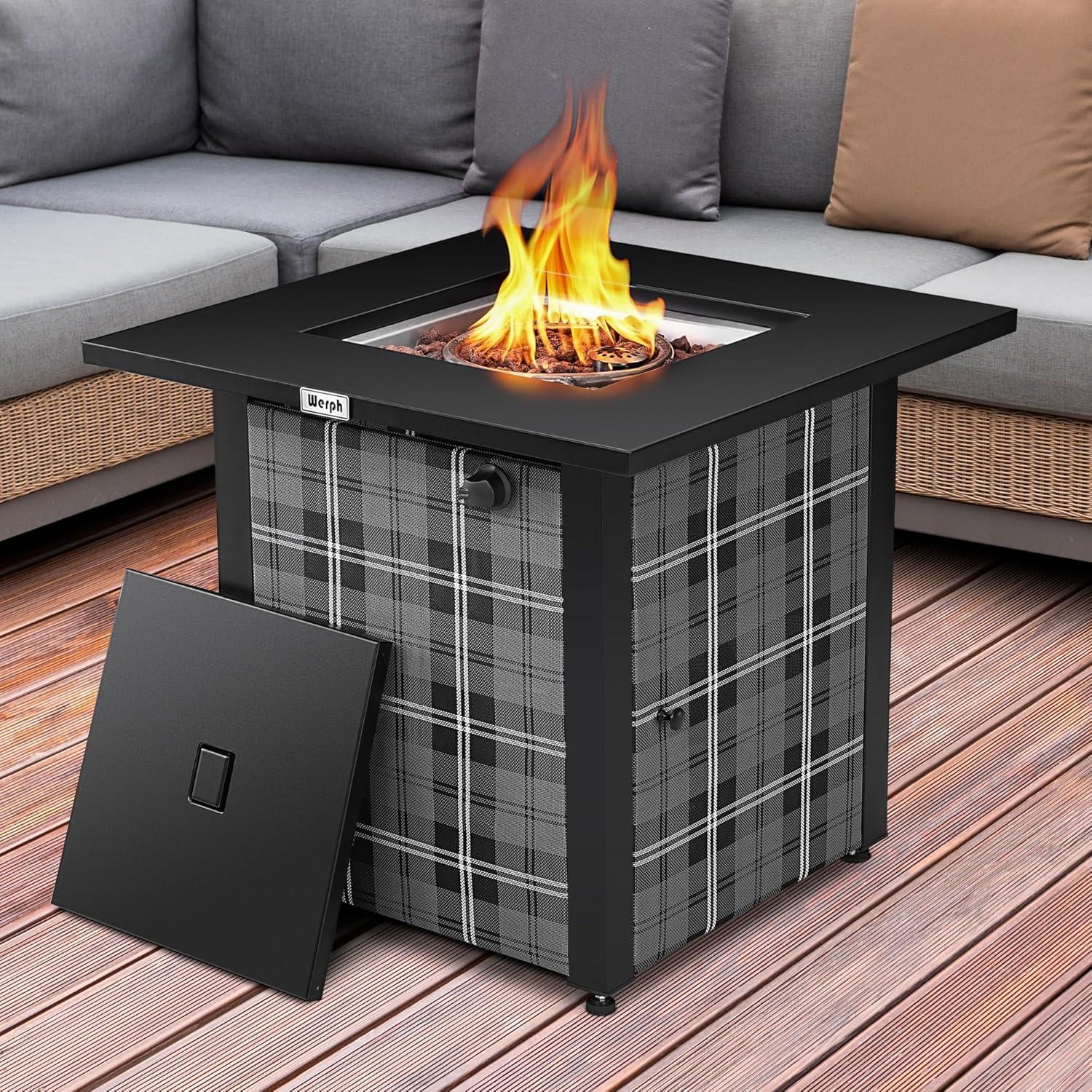 Werph  28" Propane Fire Pit Table, 50,000 BTU Fire Table with Lava Rocks, ETL Certified Gas Fire Pit Table, Black