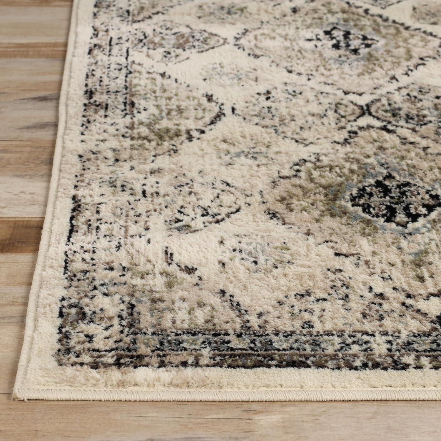 Superior Mayfair Distressed Damask Indoor Area Rug, 5' x 8', Ivory