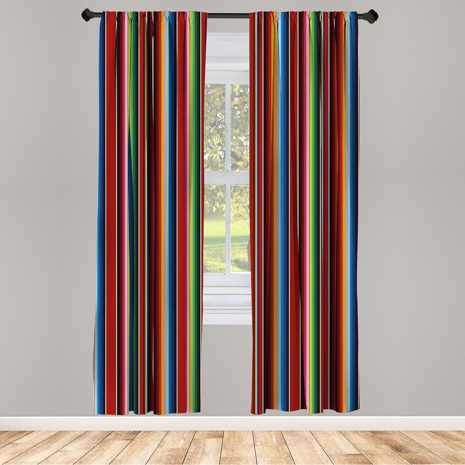 Cinco de Mayo Window Curtains, Mexican Serape Colorful Stripes Vertical Lines Latino Design Illustration, Lightweight Decor 2-Panel Set with Rod Pocket, Pair of - 28"x95", Multicolor, by Ambesonne