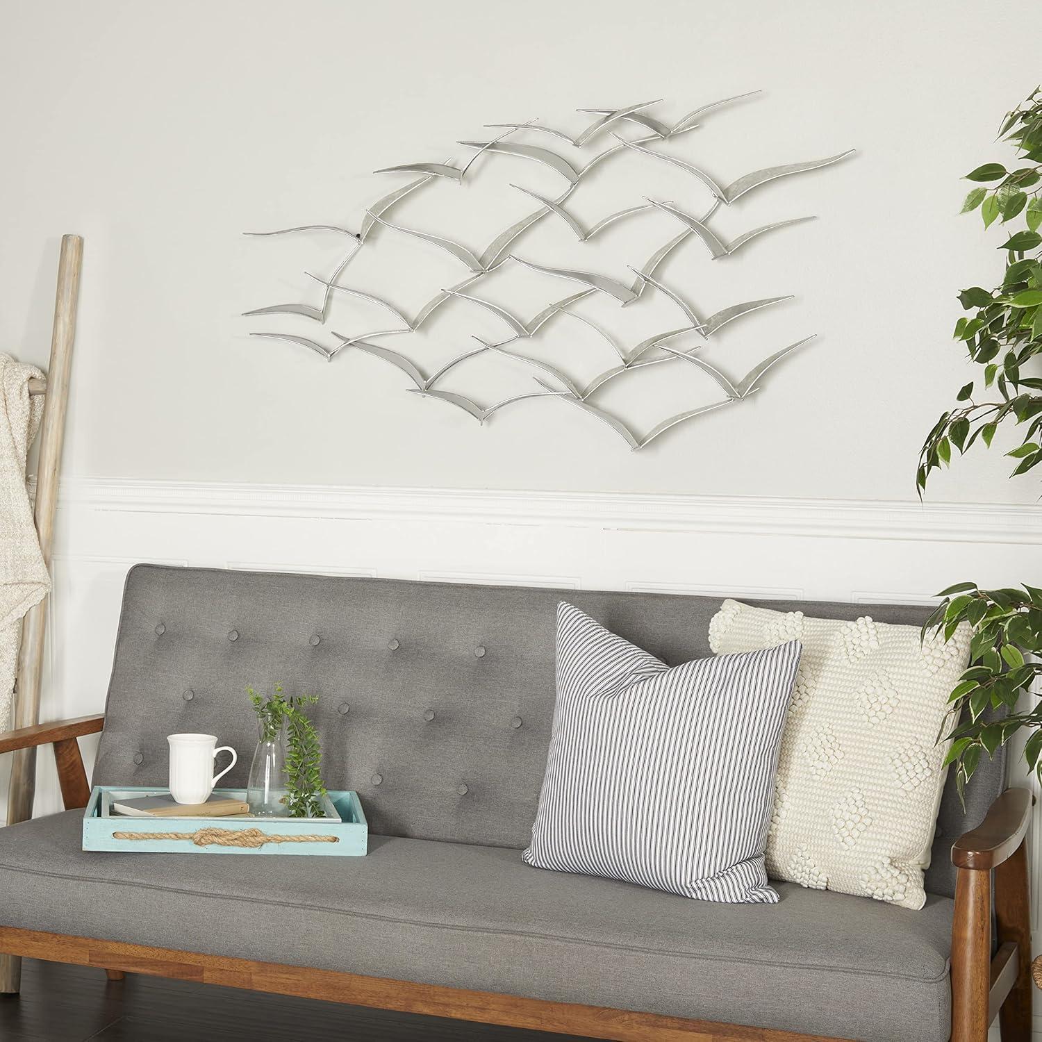 Large Silver Iron Bird Flock Wall Sculpture