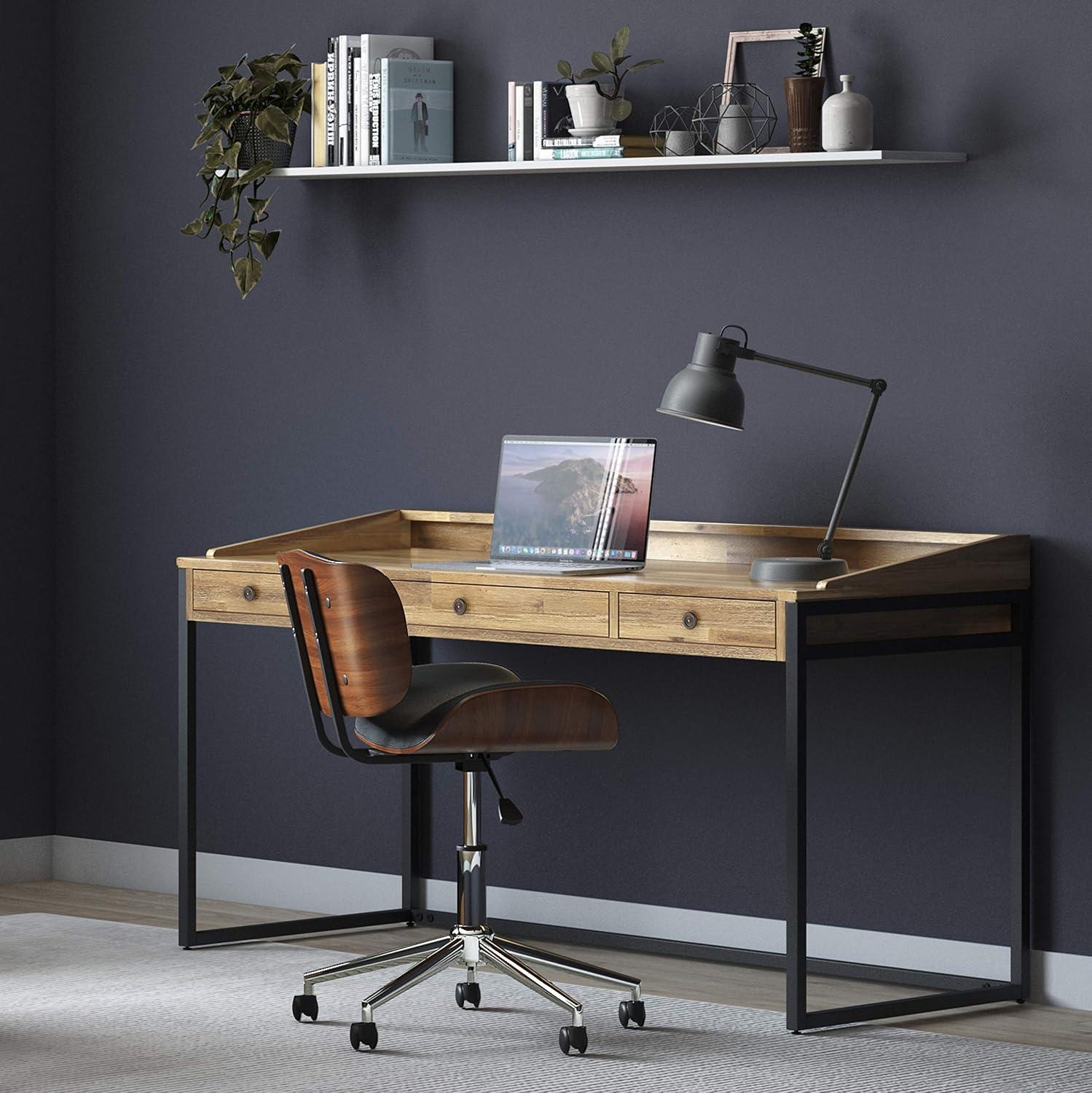 Distressed Golden Wheat Acacia Wood Writing Desk with Keyboard Tray