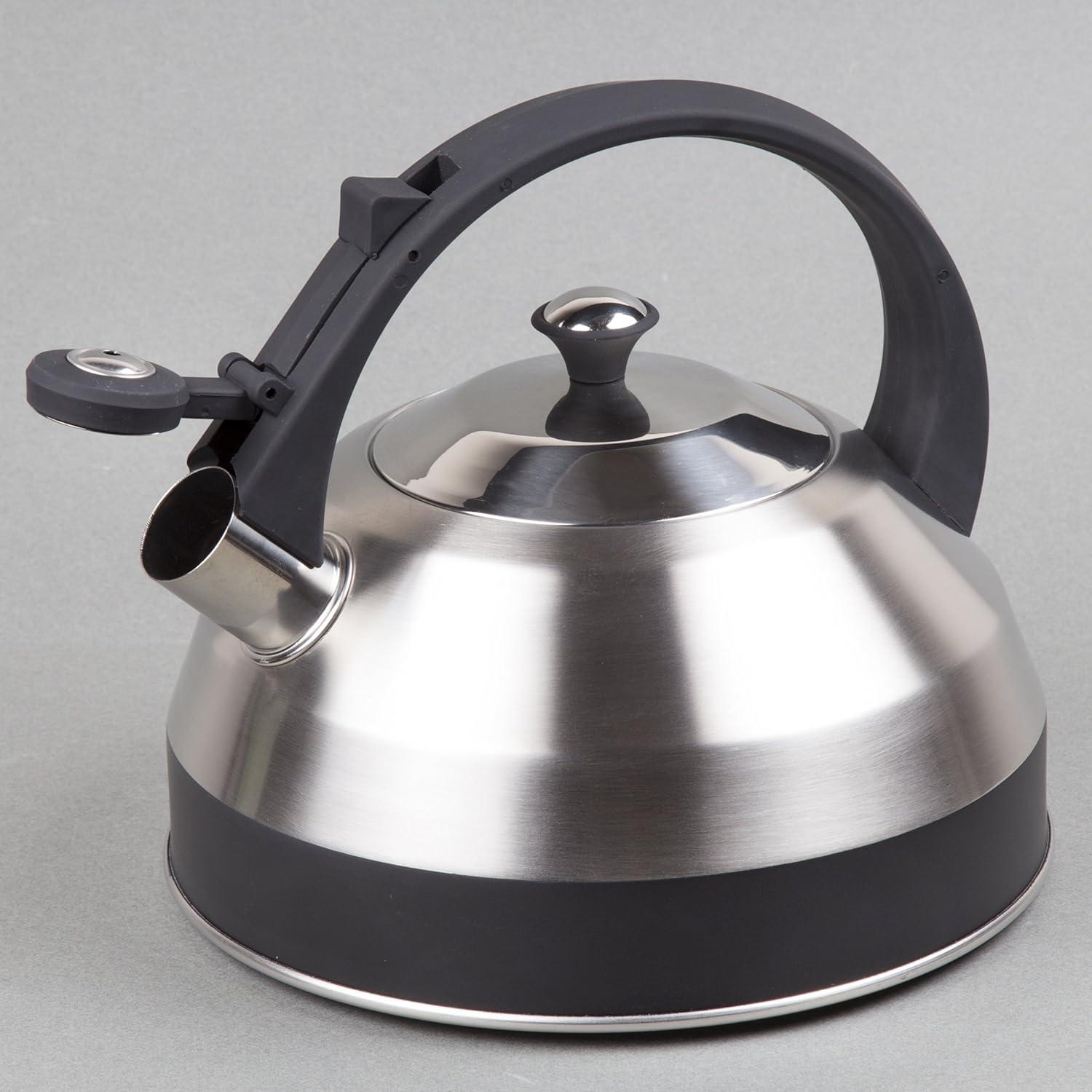 Stainless Steel Whistling Teakettle with Black Handle, 2.8 Quart