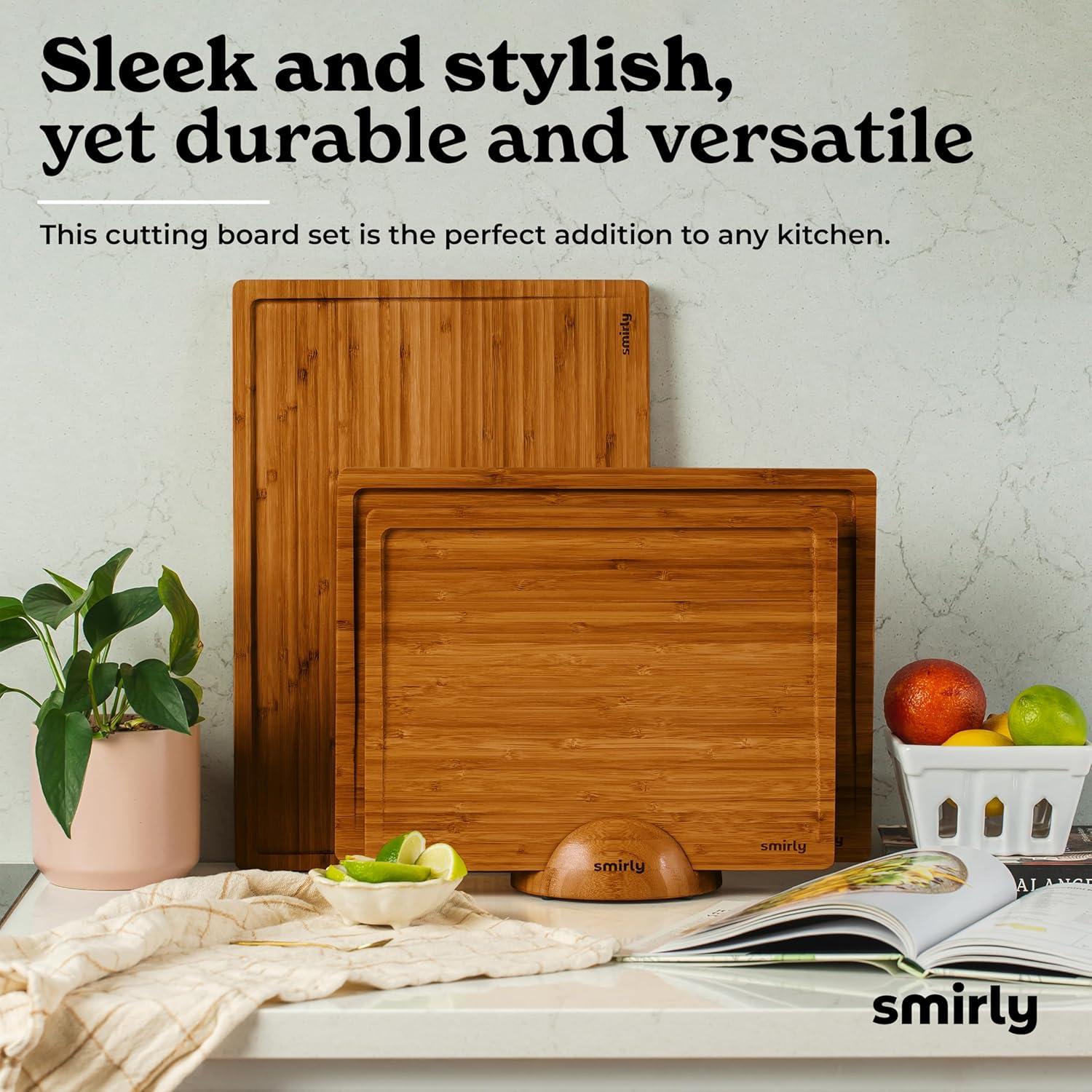SMIRLY Cutting Board Set Small, Medium & Large Bamboo Cutting Boards with Holder, Brown
