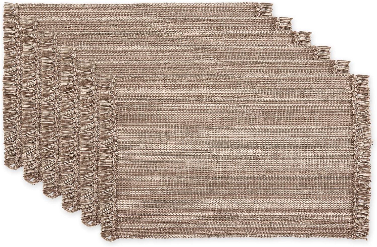 Variegated Beige Mushroom Fringe Cotton Placemats 13x19 (Set of 6)