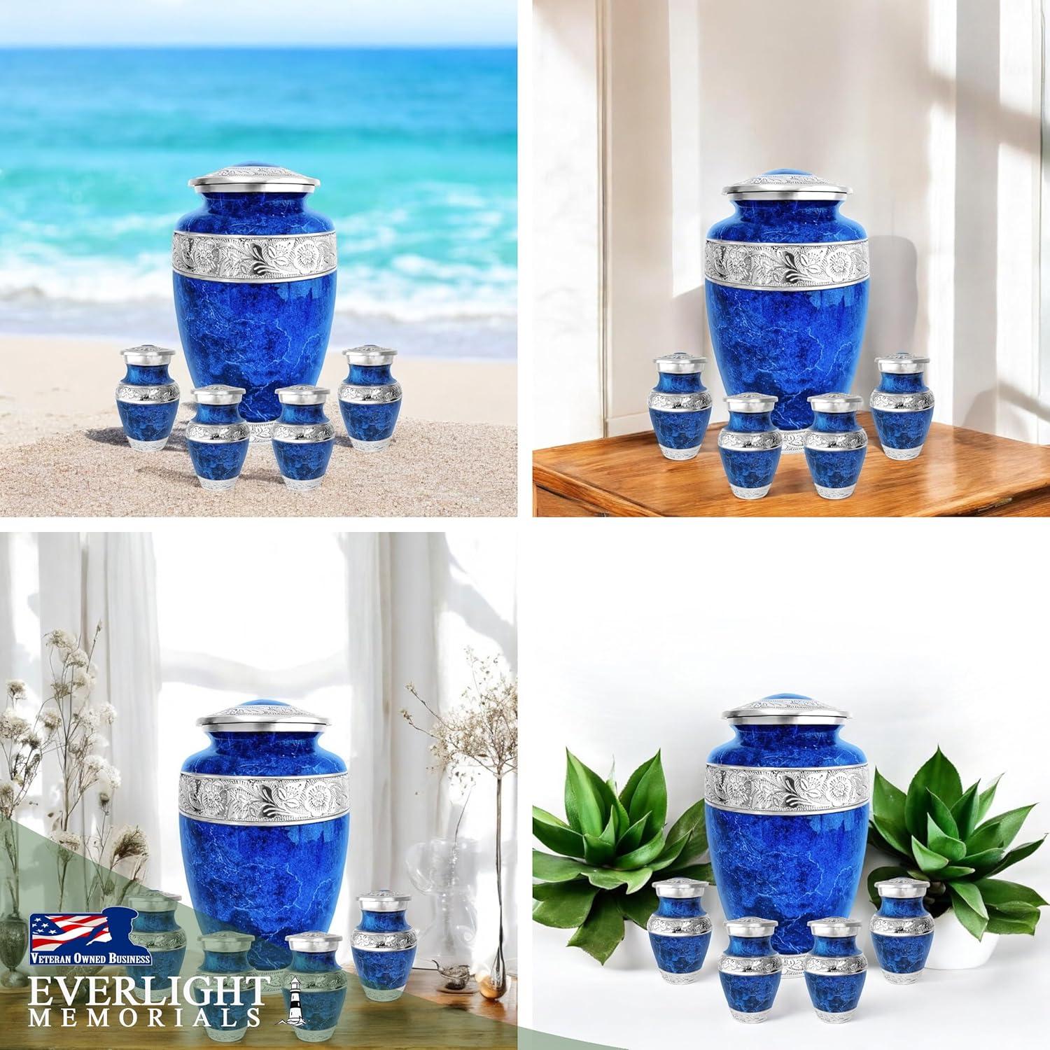 Blue Marble and Silver Decorative Cremation Urn Set