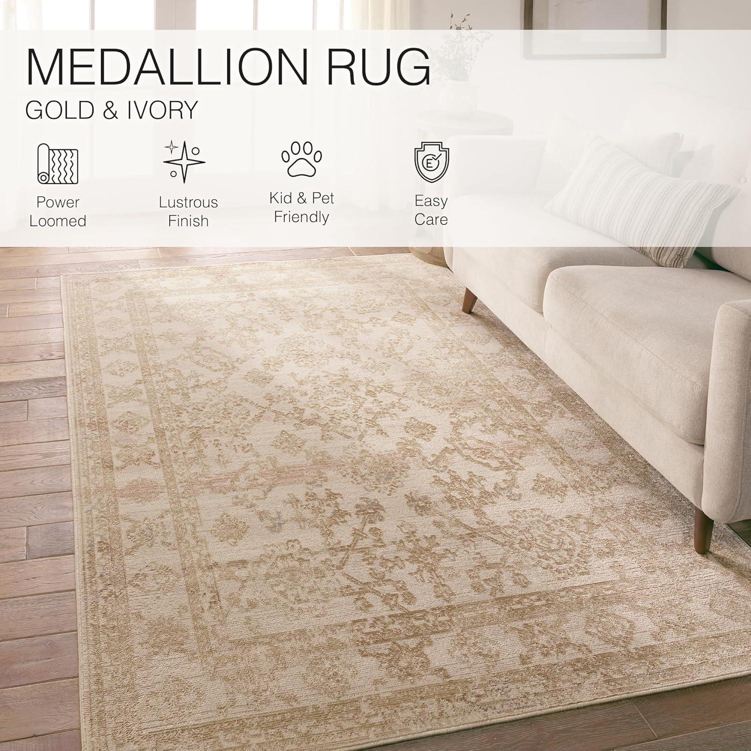 Handmade Ivory Medallion Wool and Synthetic Rug 2'-6" x 4'