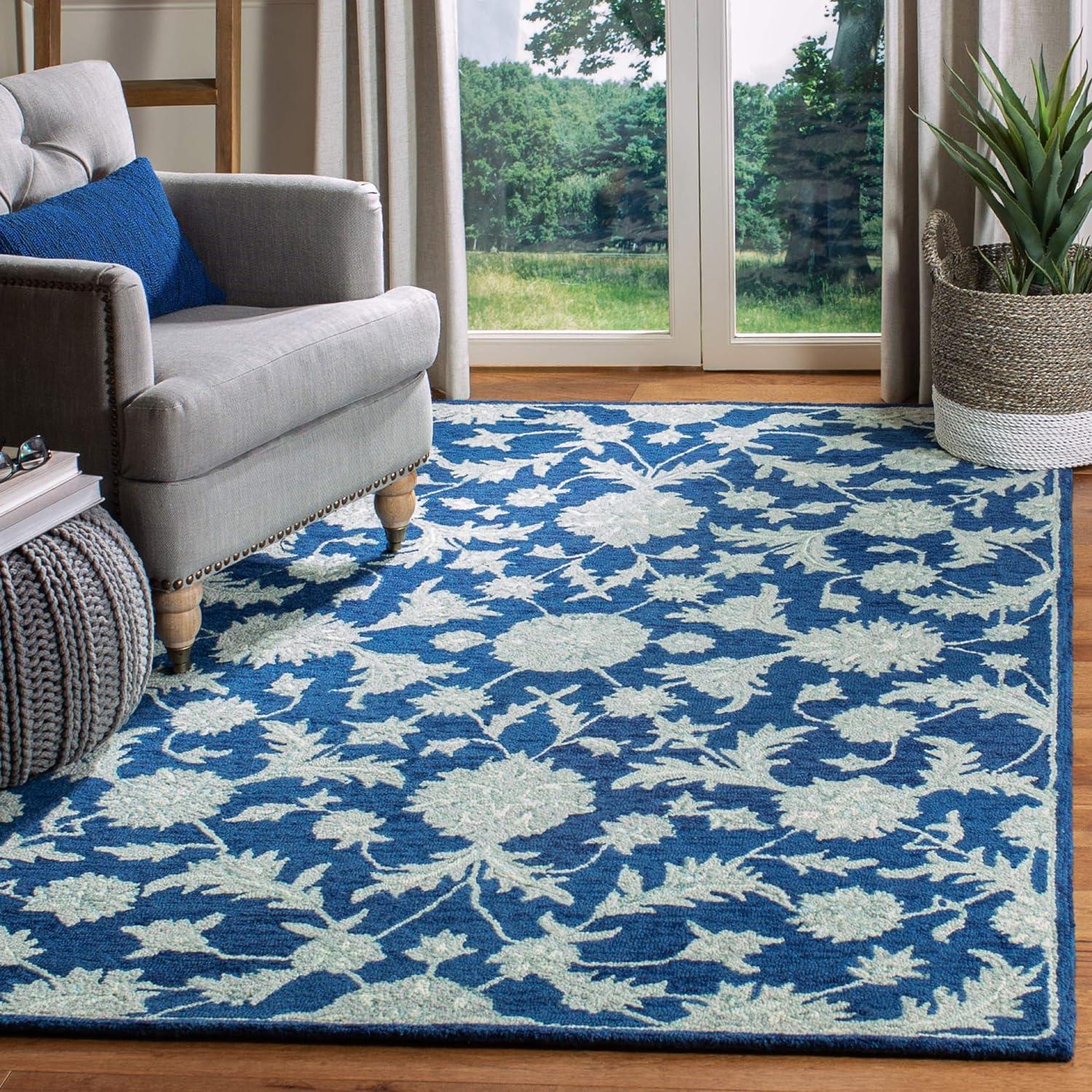 Navy and Grey Handmade Wool 9' x 12' Tufted Area Rug