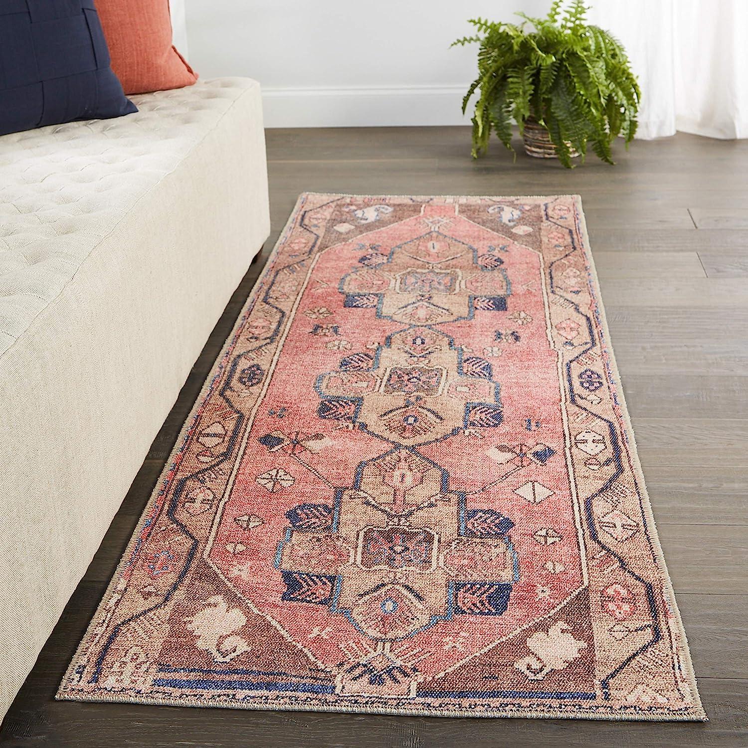 Kairos Blue and Pink Medallion Synthetic Runner Rug