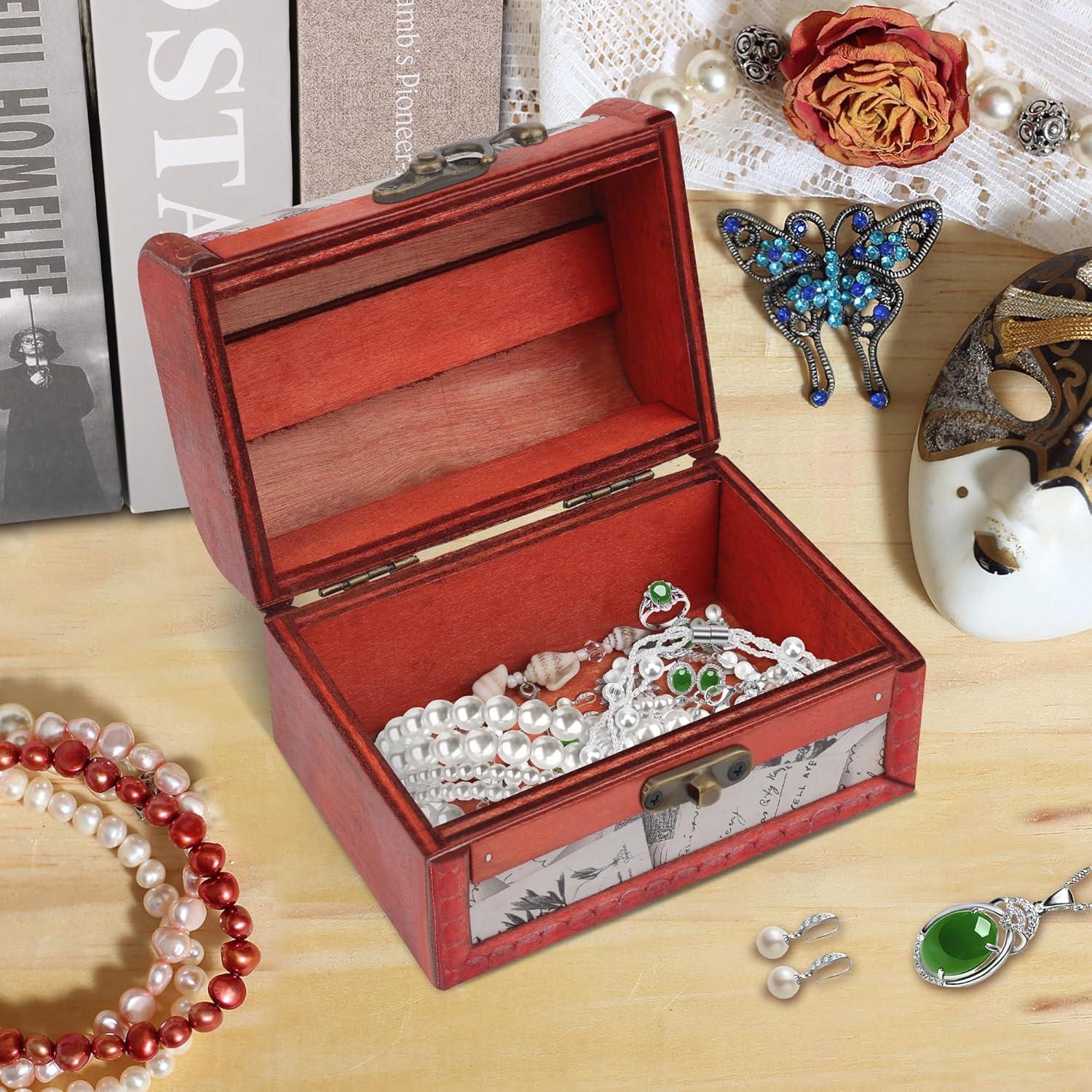 Coolrunner Handmade Retro European wooden box Vintage Wooden Treasure Case Decorative Trinket Jewelry Storage Box Old Memory (1) (Style 1)