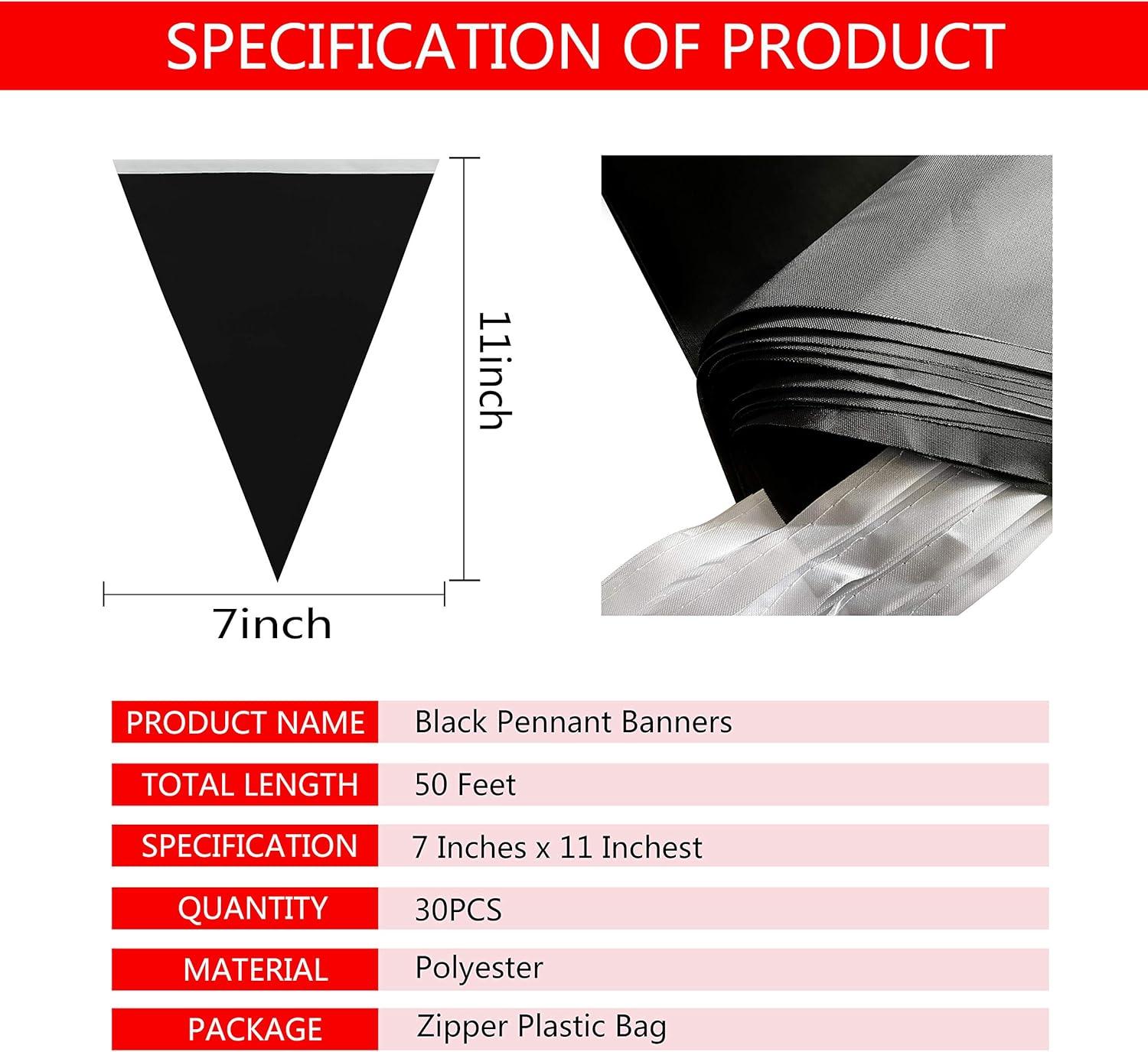 TSMD Solid Black Pennant Banners Flags String DIY Bunting Flags,Party Decorations for Grand Opening,Kids Birthday,Party Events Celebration