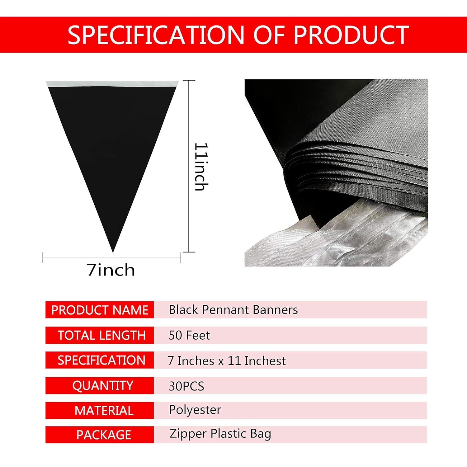 TSMD Solid Black Pennant Banners Flags String DIY Bunting Flags,Party Decorations for Grand Opening,Kids Birthday,Party Events Celebration