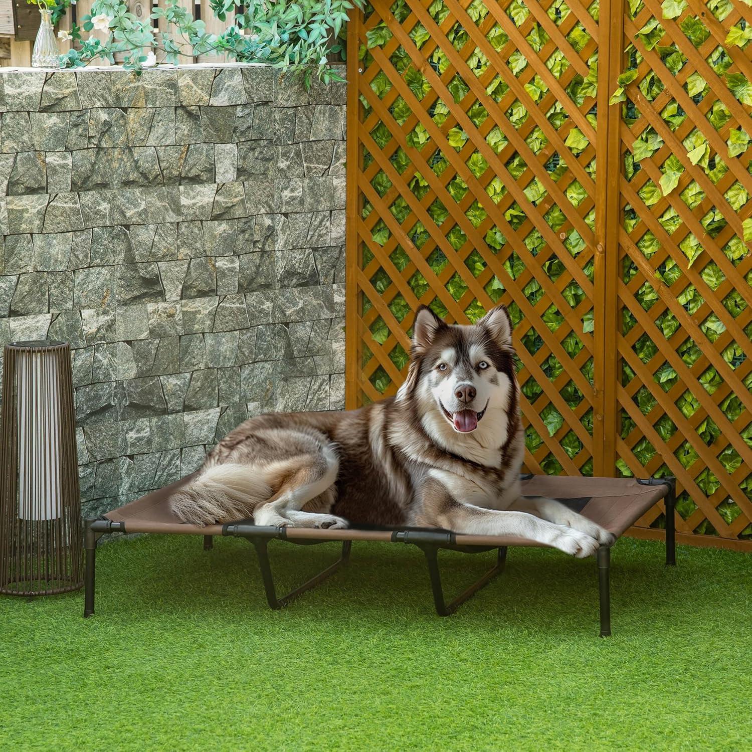 X-Large Tan Elevated Outdoor Dog Bed with Metal Frame