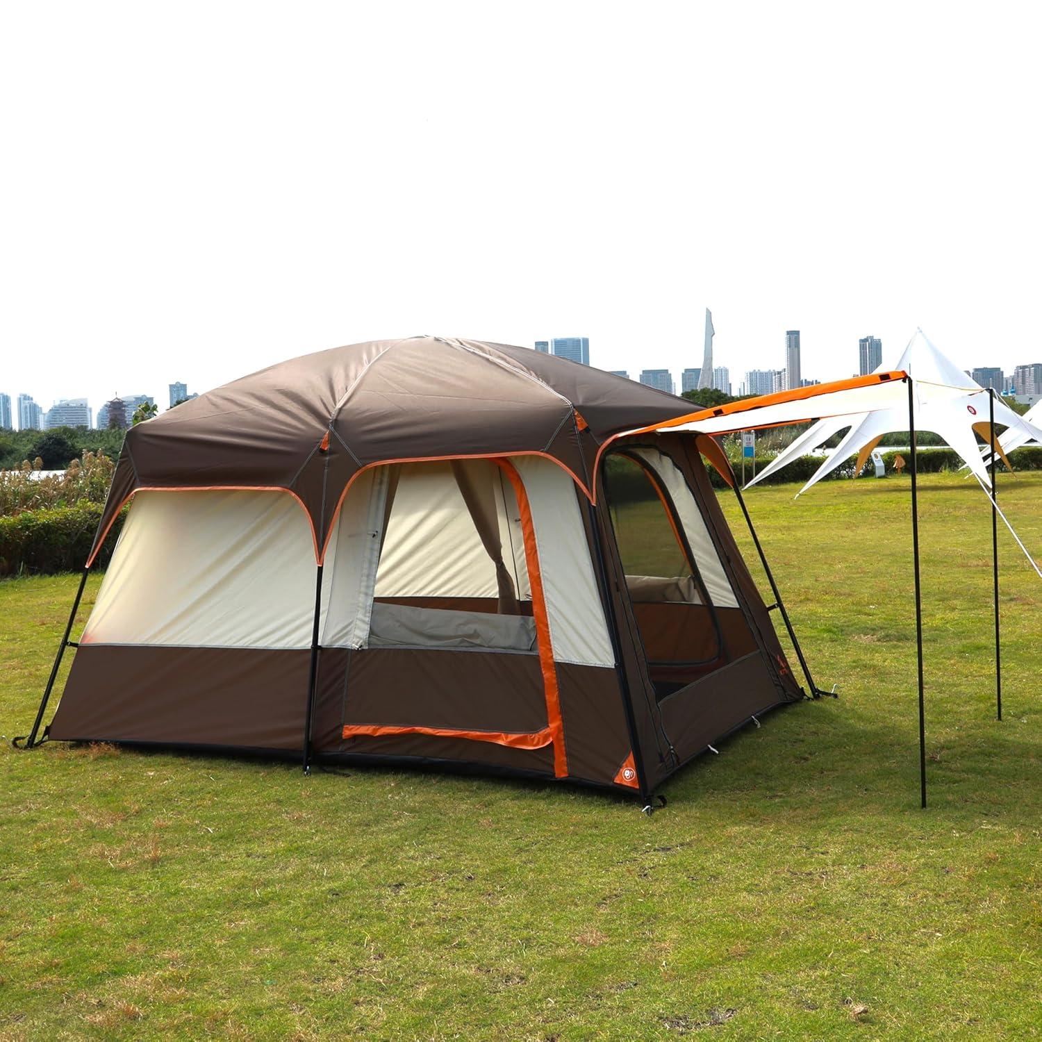 Large Gray and Orange Waterproof 6-Person Cabin Tent