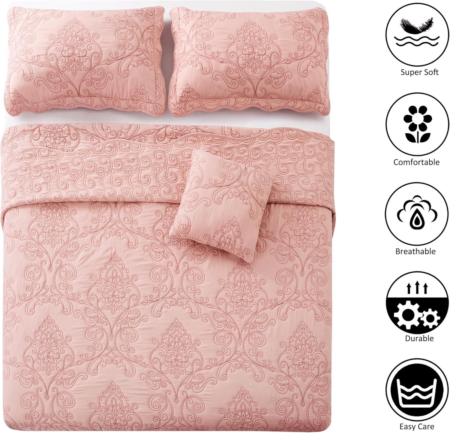 Home Soft Things 4 Piece Damask Embroidery Bedspread Set