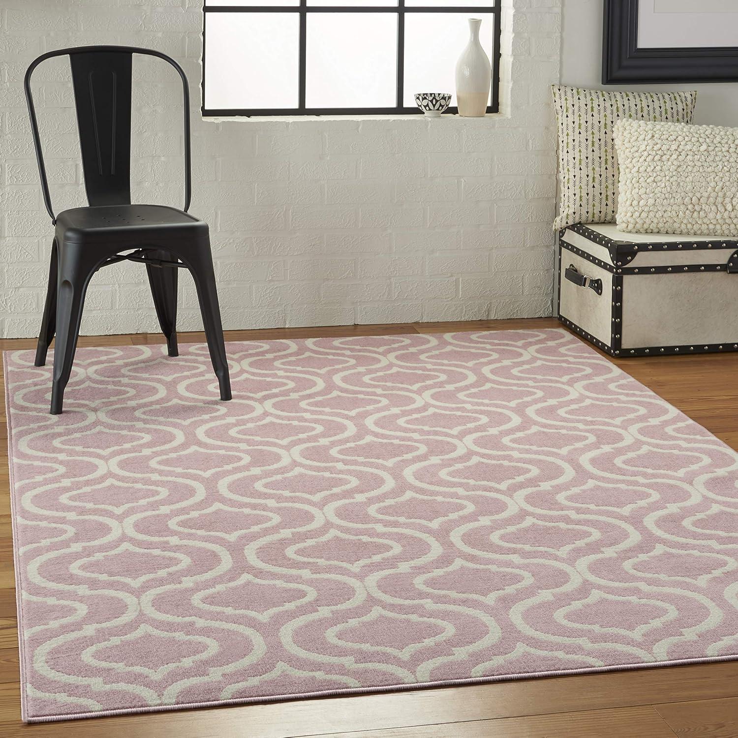 Nourison Jubilant 6' x 9' Pink Indoor Area Rug Moroccan Casual Trellis by Nourison