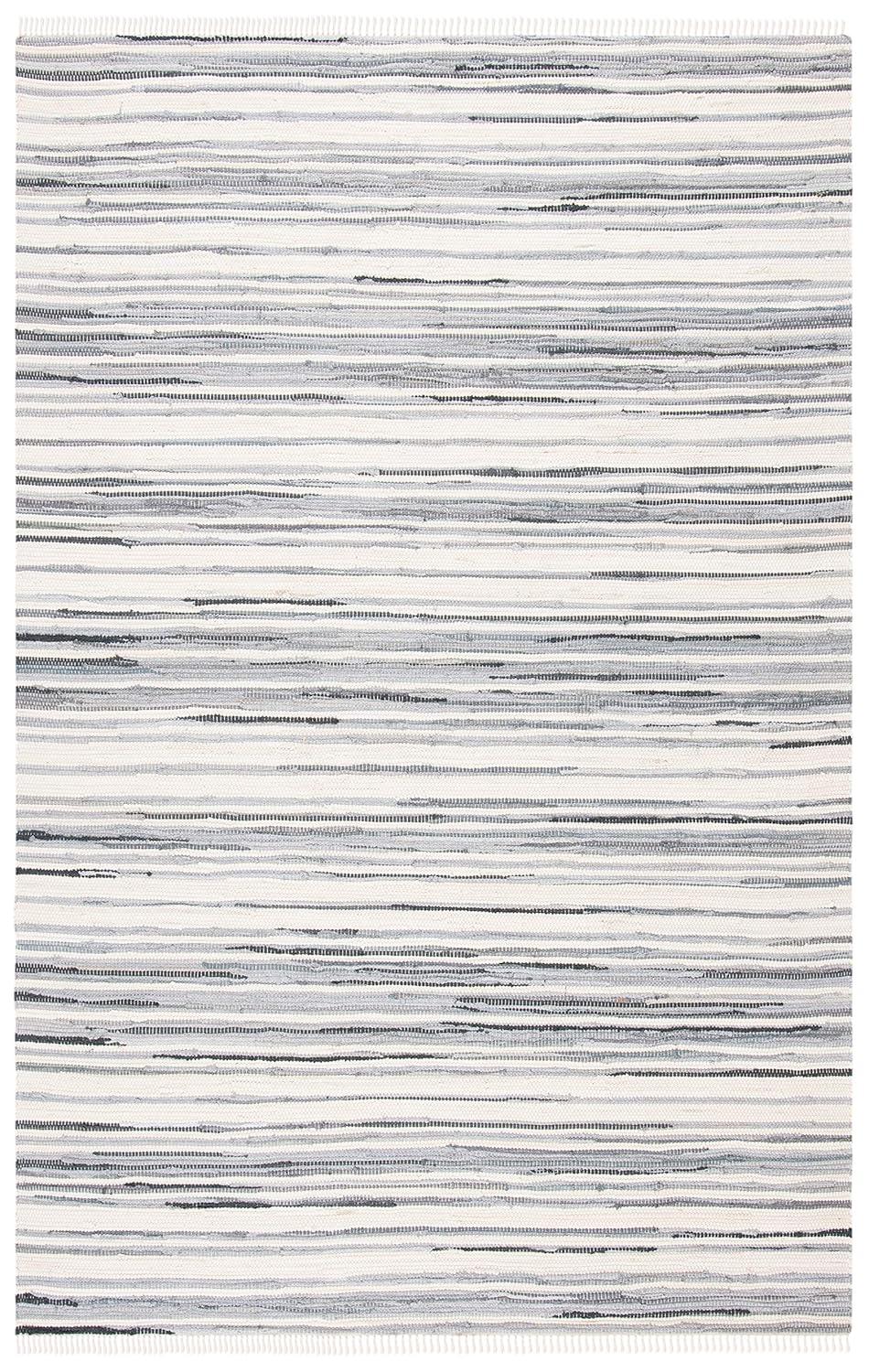 Rag Rug RAR126 Hand Woven Indoor Accent Rug - 4'x6' - Ivory/Grey - Safavieh