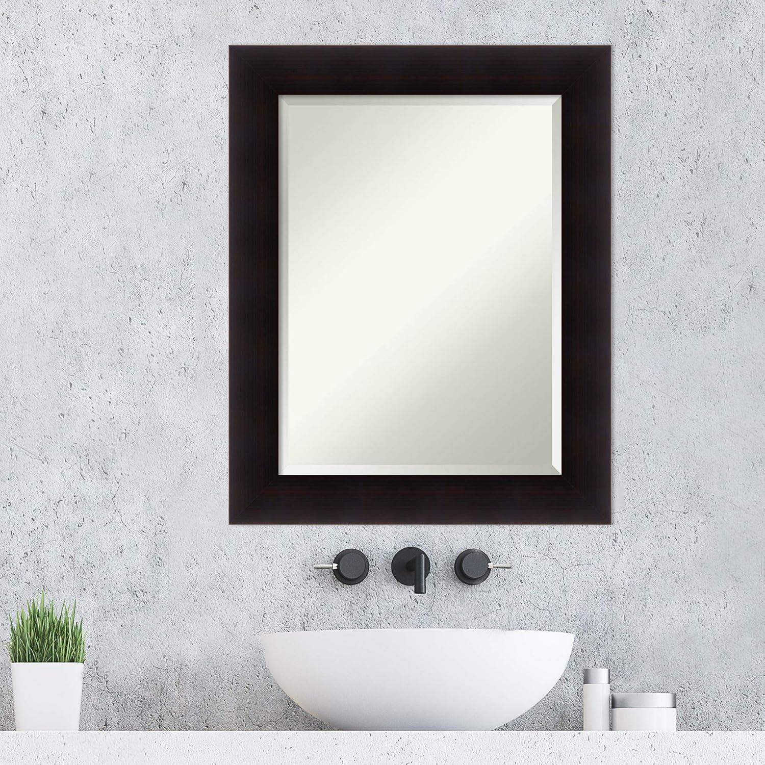 Amanti Art Beveled Wood Bathroom Wall Mirror - Portico Espresso Frame Outer Size: 24 x 30 in