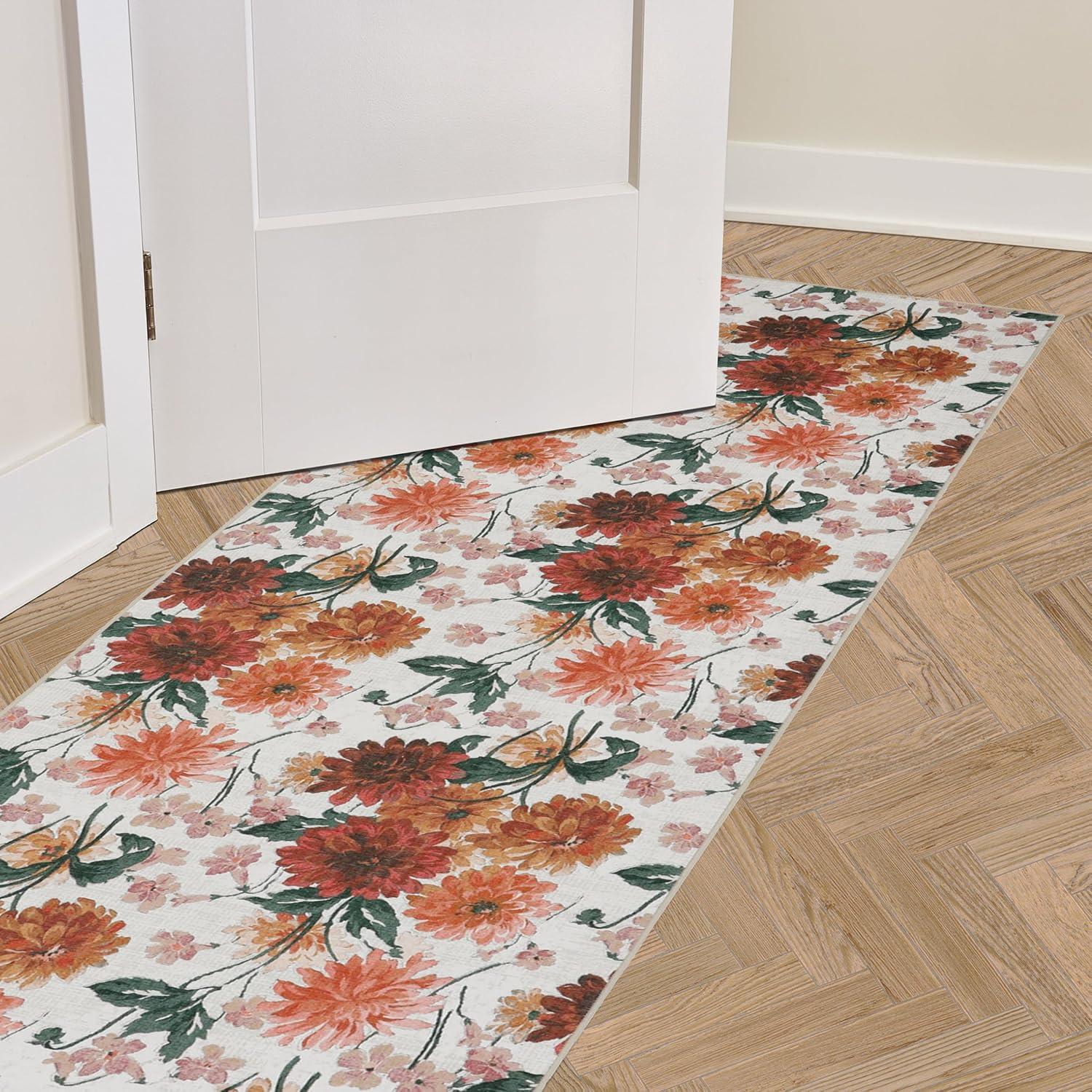 Laura Ashley Laura Ashley Dahlias Chenille Machine Washable, Slip Resistant Accent and Runner Rugs