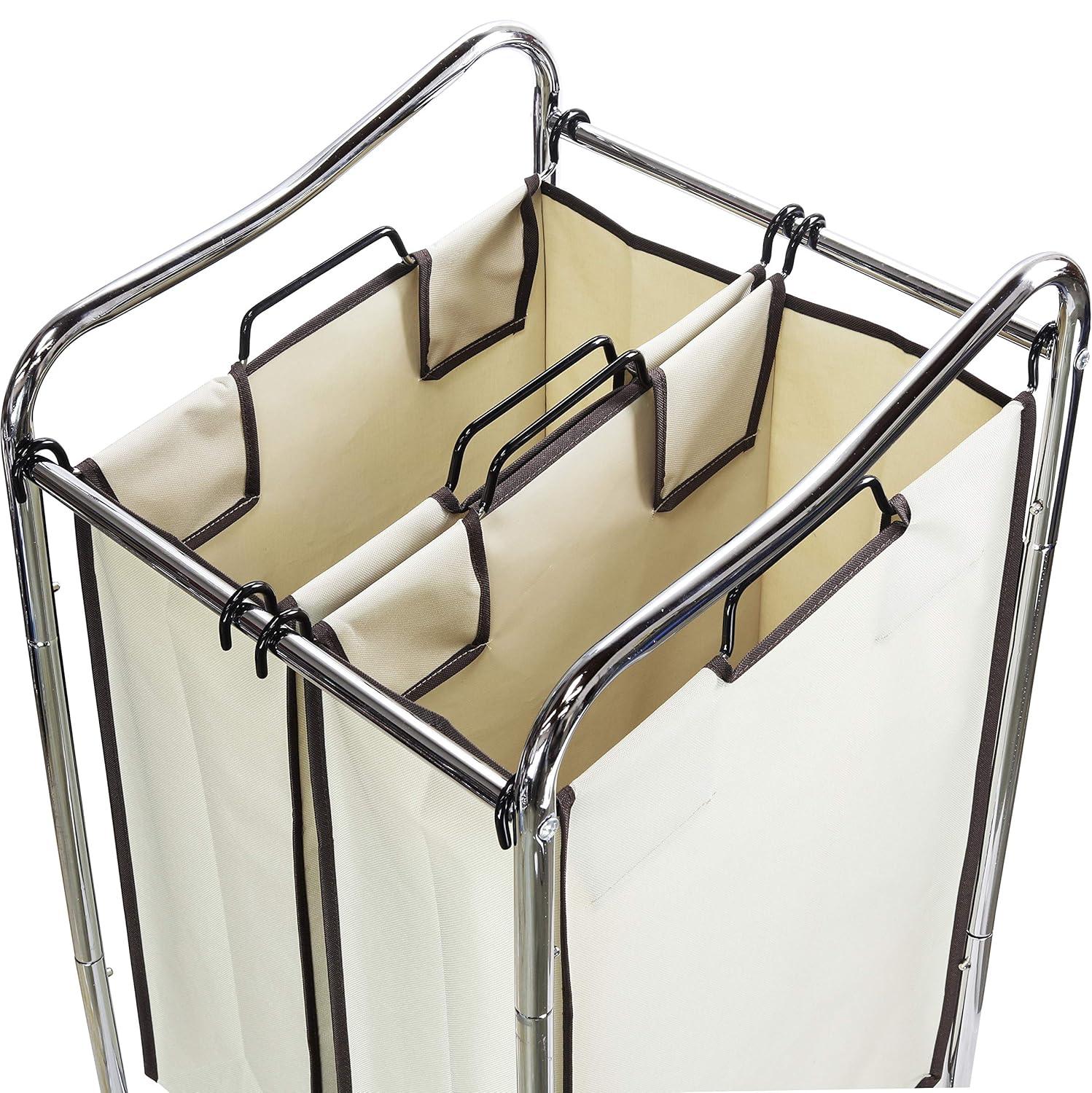 Chrome Frame Laundry Sorter with Beige Removable Bags and Wheels