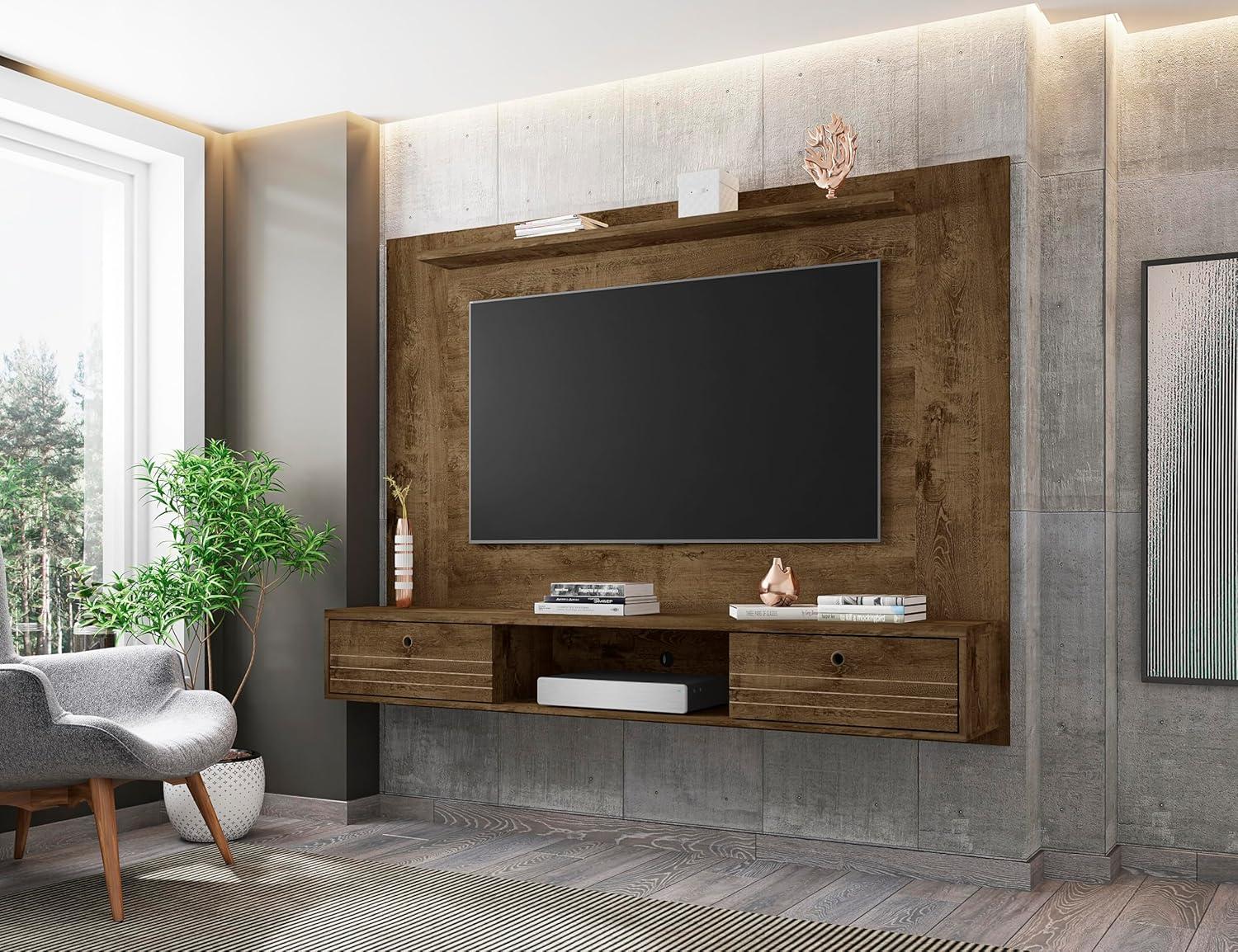 Rustic Brown Wall Mounted Entertainment Center with Storage