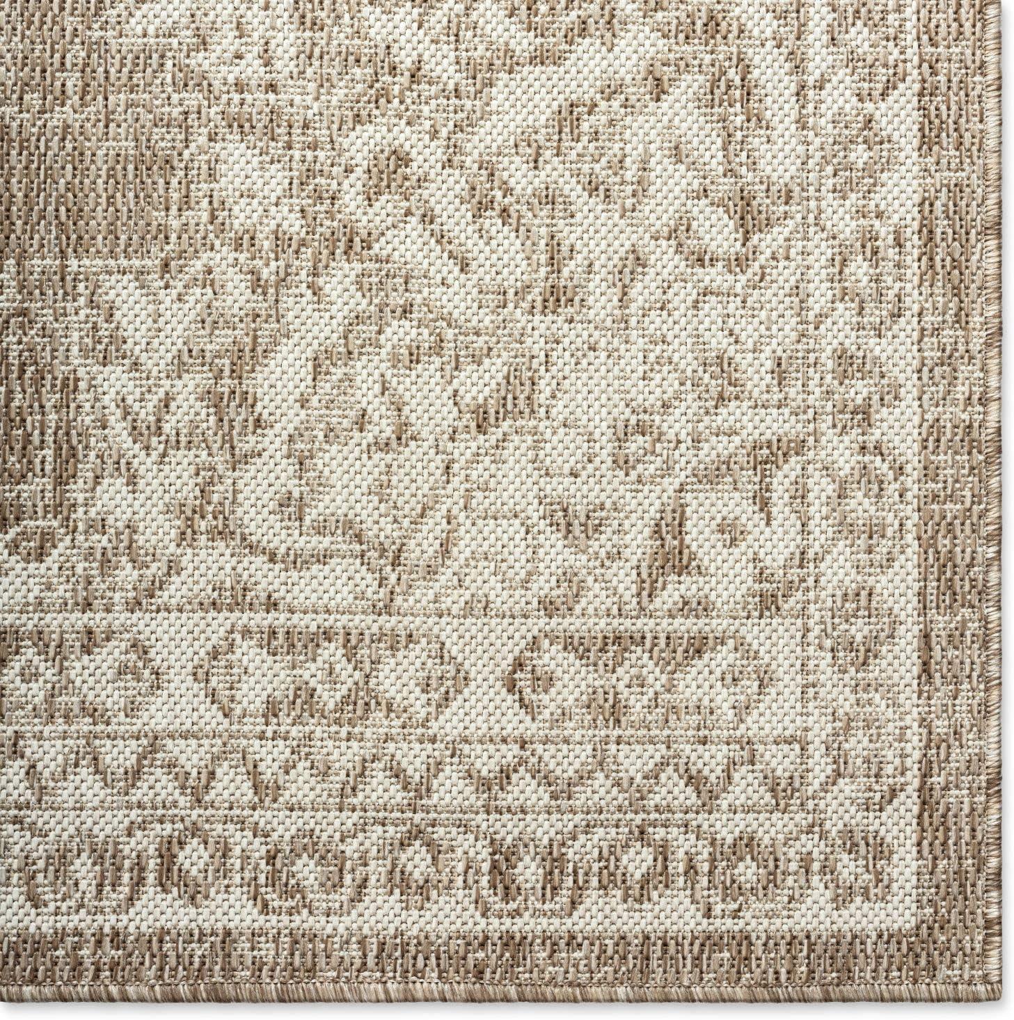 Nicole Miller New York Patio Country Azalea Medallion Indoor/Outdoor Area Rug, Taupe/Ivory