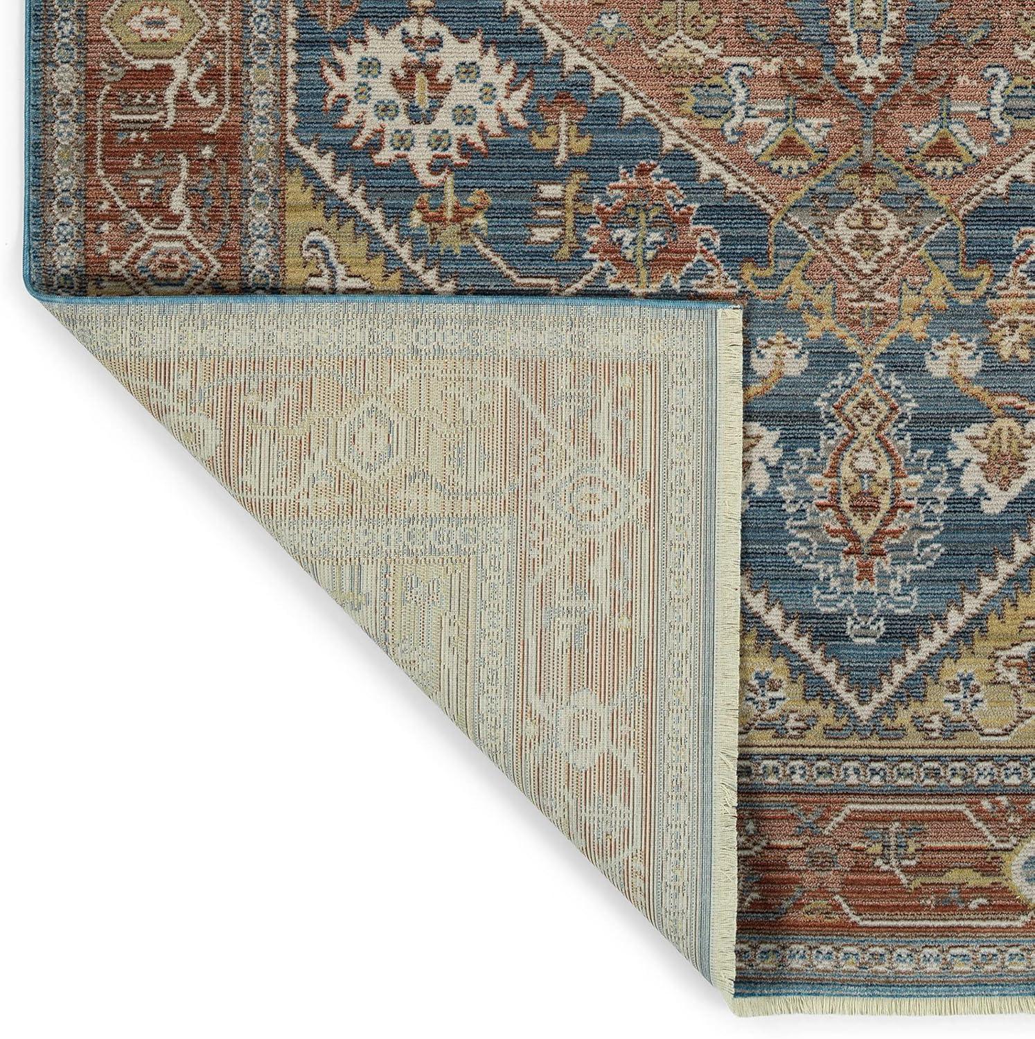 Rila Blue and Brown Square Synthetic Area Rug