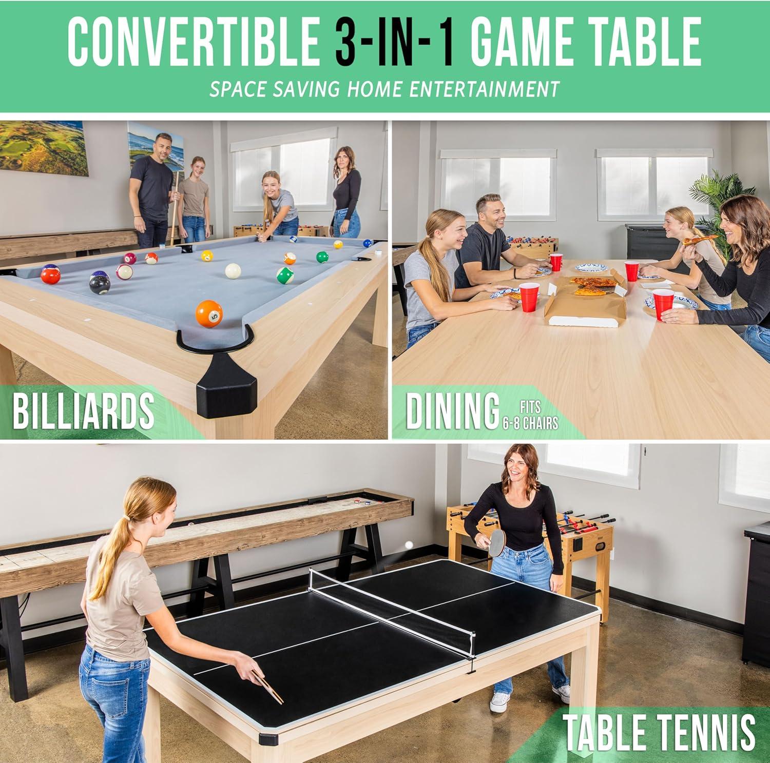 Gosports 7 Ft 3-in-1 Multi Game Pool Table Set with Dining Top, and Table Tennis Game