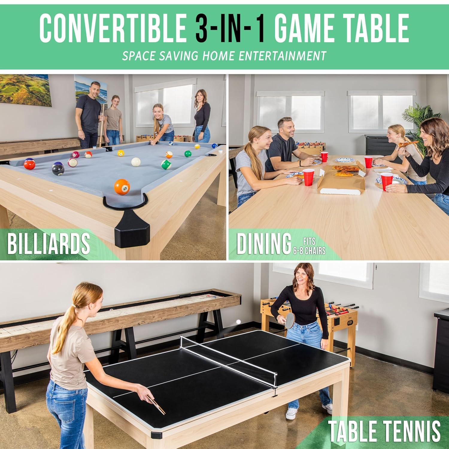 Gosports 7 Ft 3-in-1 Multi Game Pool Table Set with Dining Top, and Table Tennis Game