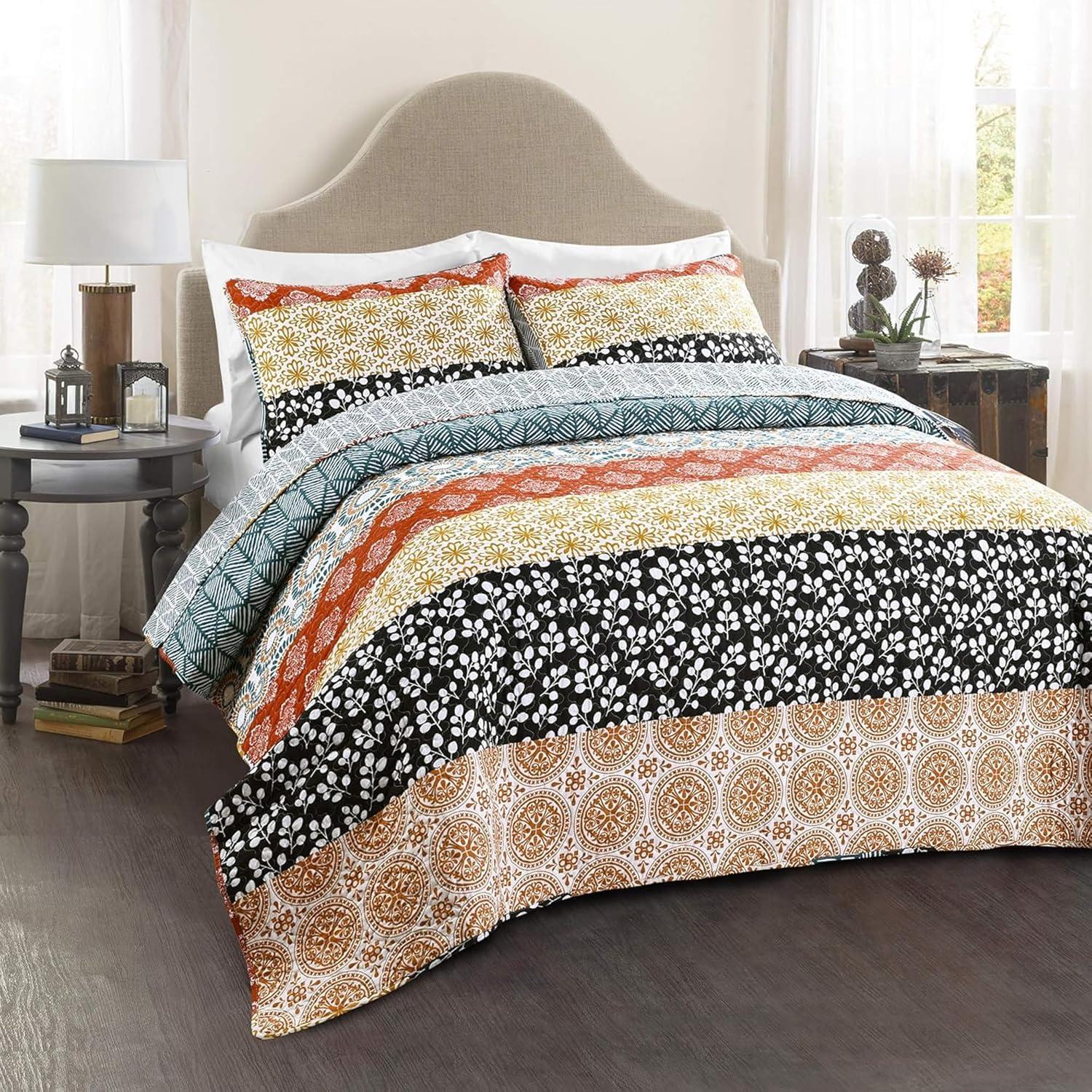 Lush Decor Bohemian 100% Cotton Reversible 3-Piece Quilt Set