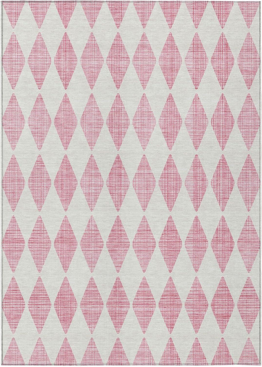 Pink Diamond Pattern Washable Indoor Outdoor Rug