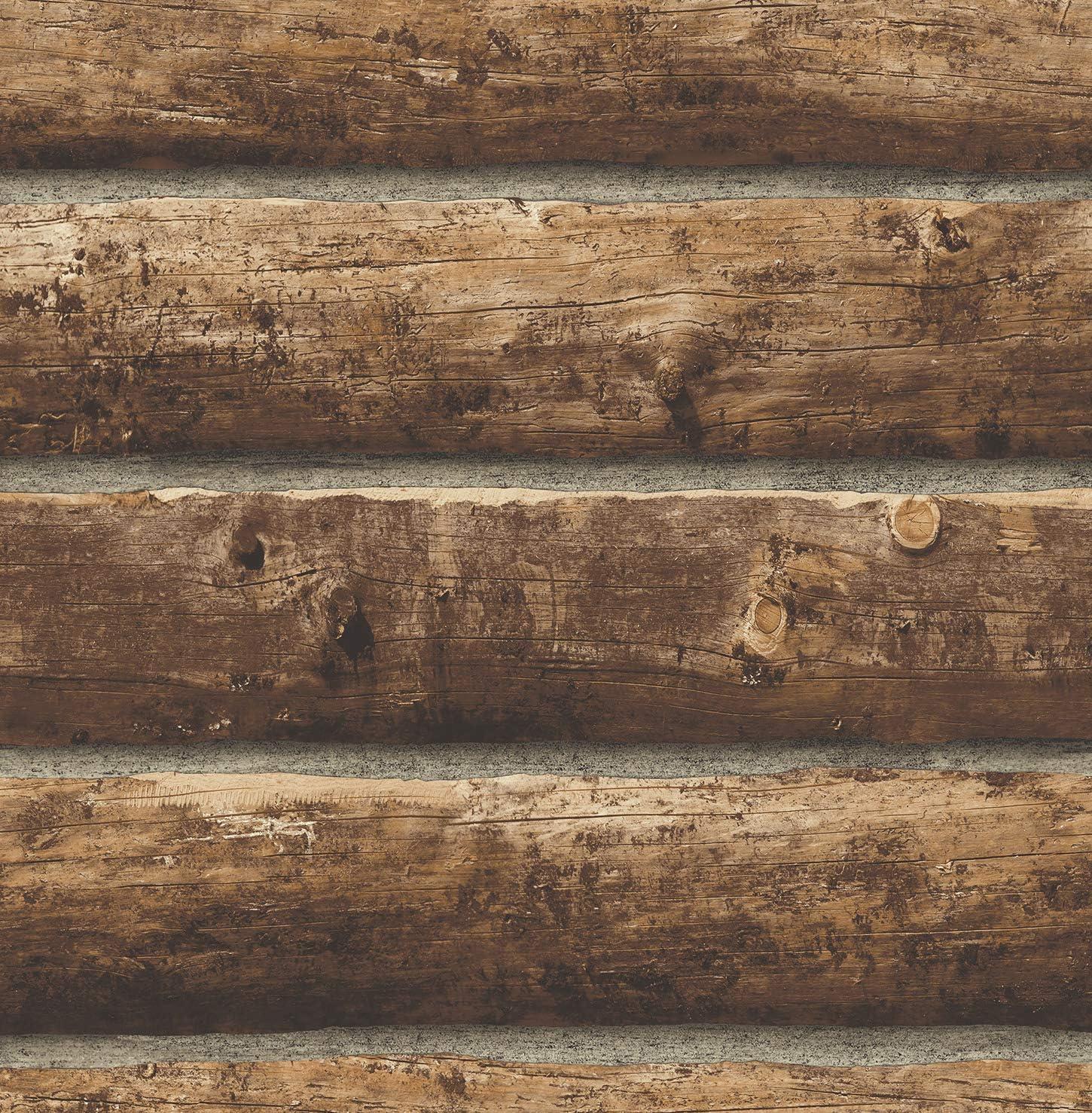 Rustic Brown Faux Log Cabin Peel and Stick Wallpaper