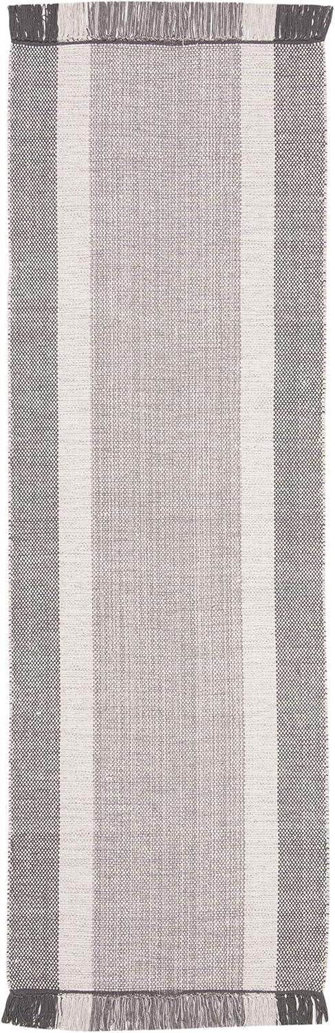 Coastal Charm Hand-Woven Cotton Gray Stripe Runner Rug - 2'3" x 6'