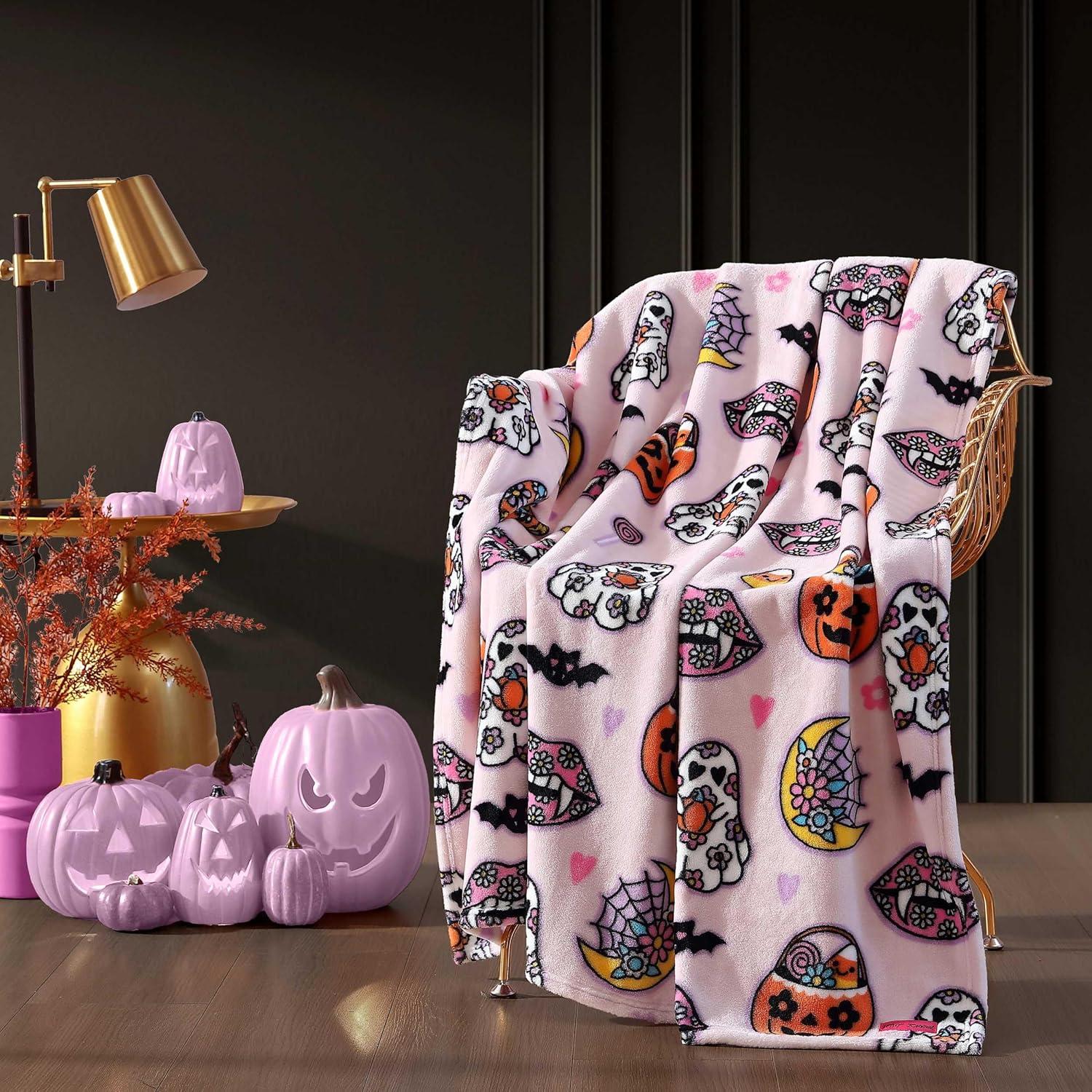 Betsey Johnson Retro Halloween - Pink 50" X 70" Throw Blanket