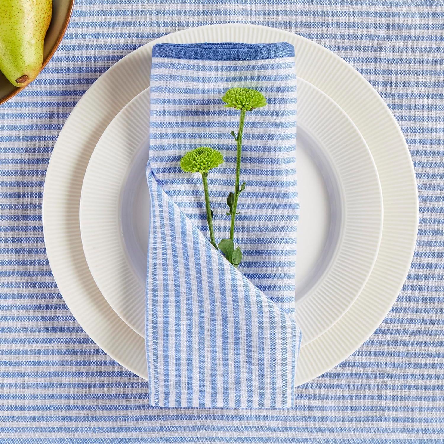 Solino Home Narrow Stripe - 100% Pure Linen Dinner Napkins (Set of 4)