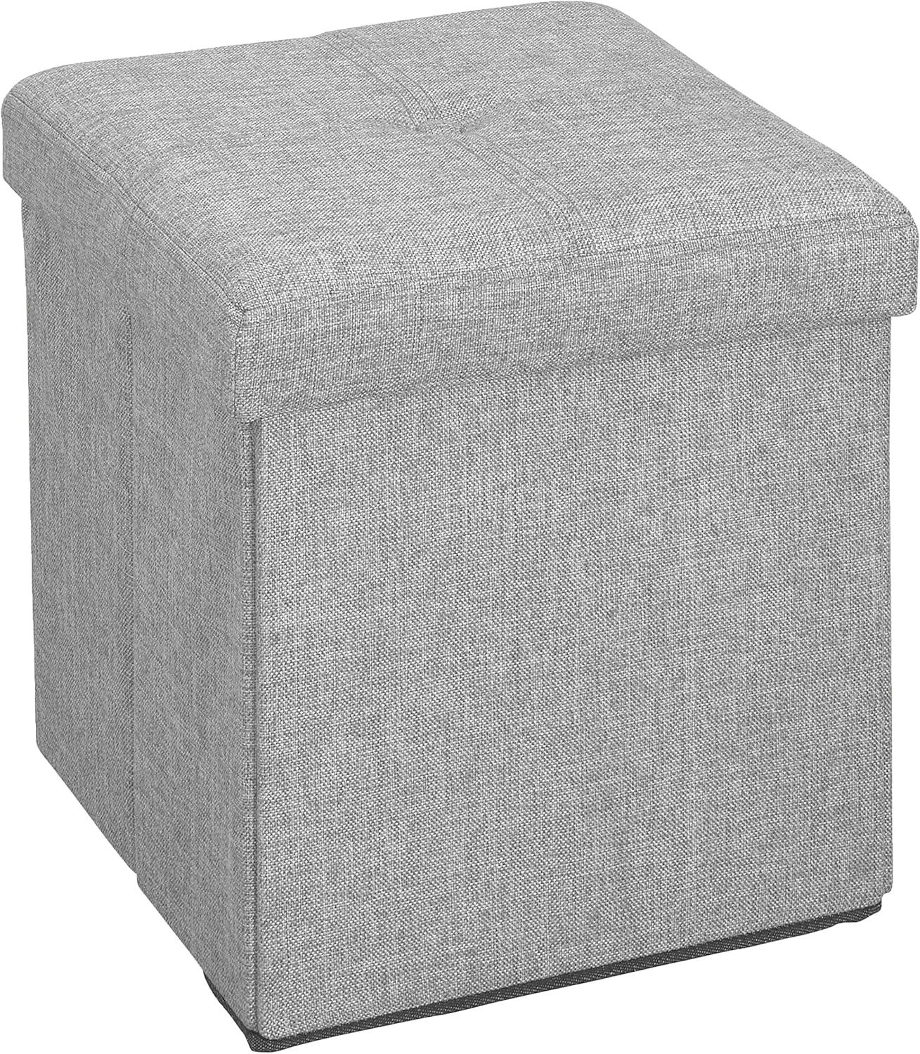 Casual Gray Faux Linen Square Storage Ottoman Cube