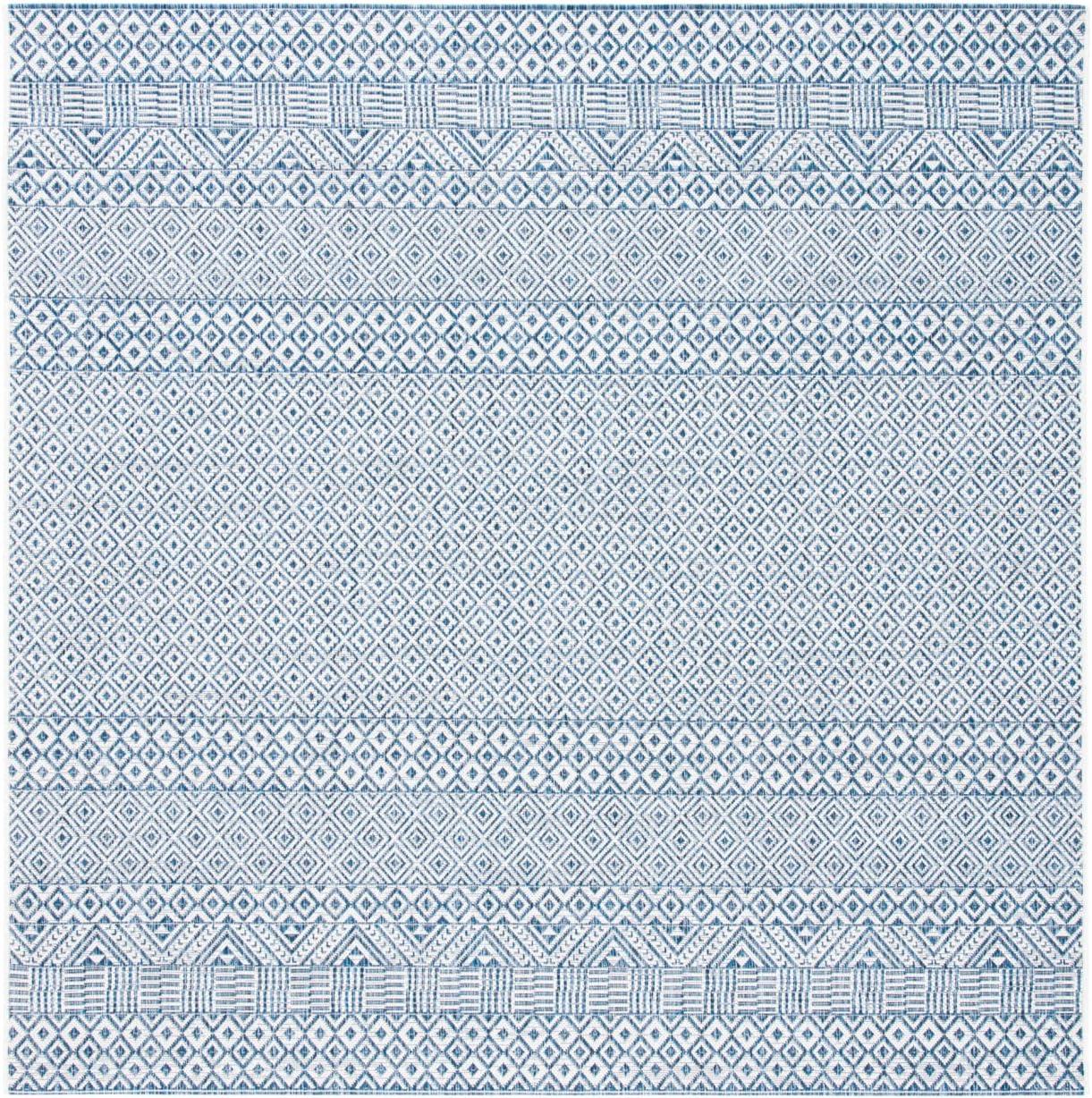 Evander Blue/Navy Geometric 4' Square Indoor/Outdoor Rug